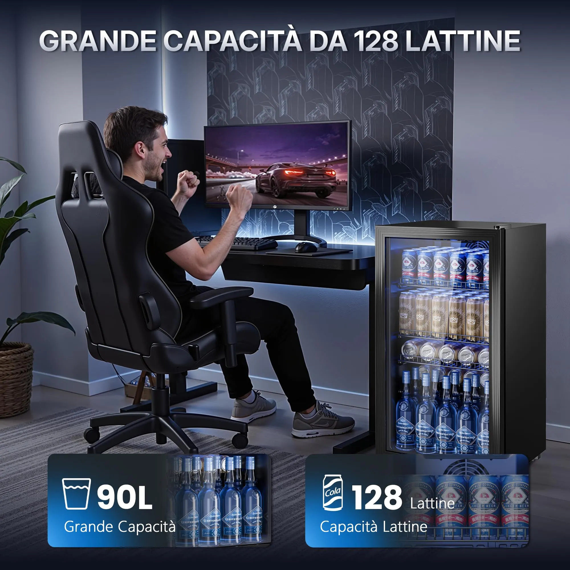 TRIUMPHKEY Frigorifero per Bevande 90L con Porta in Vetro e Illuminazione LED, Temperatura Regolabile 2-18°C, Nero - immagine 4
