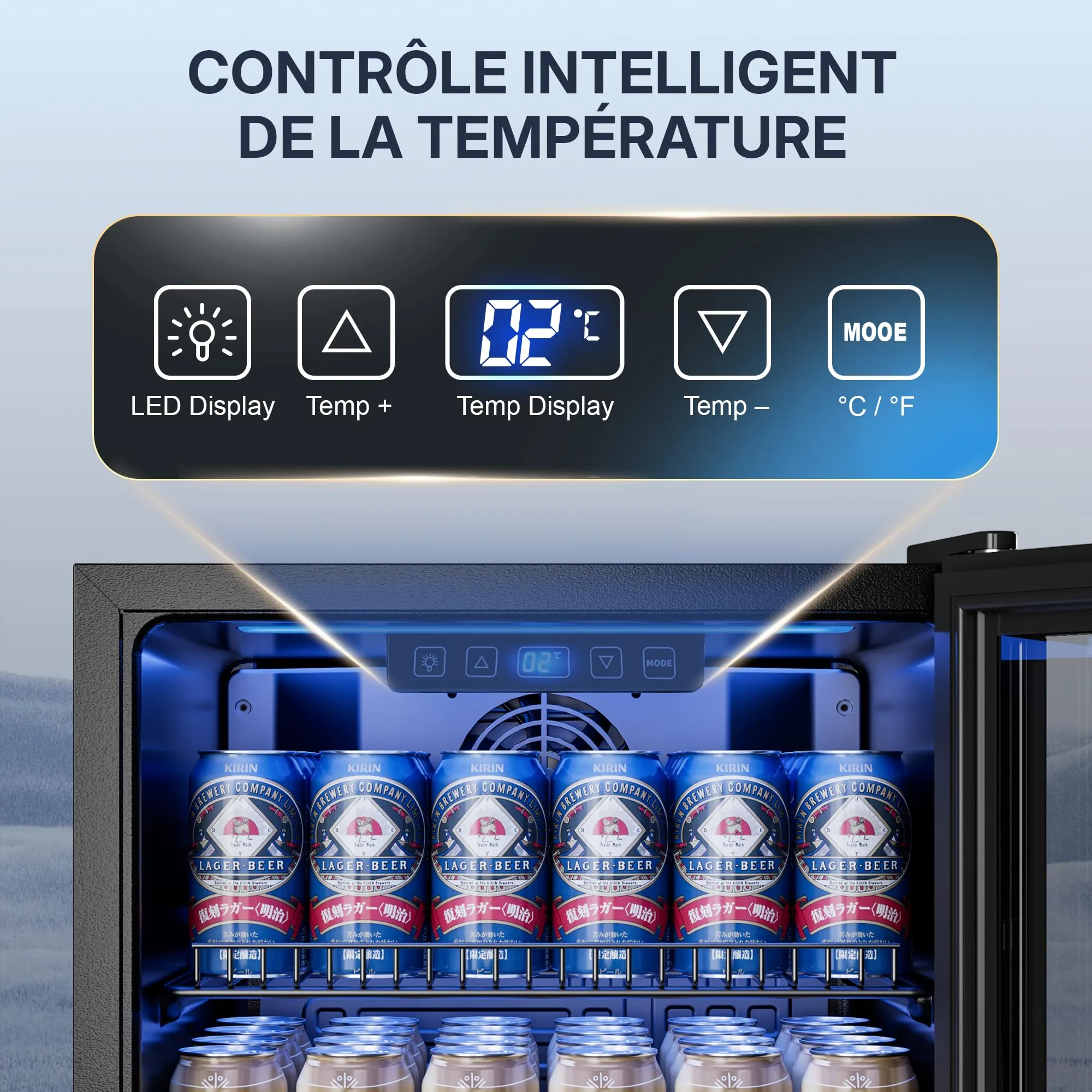 TRIUMPHKEY Frigorifero per Bevande 90L con Porta in Vetro e Illuminazione LED, Temperatura Regolabile 2-18°C, Nero - immagine 5