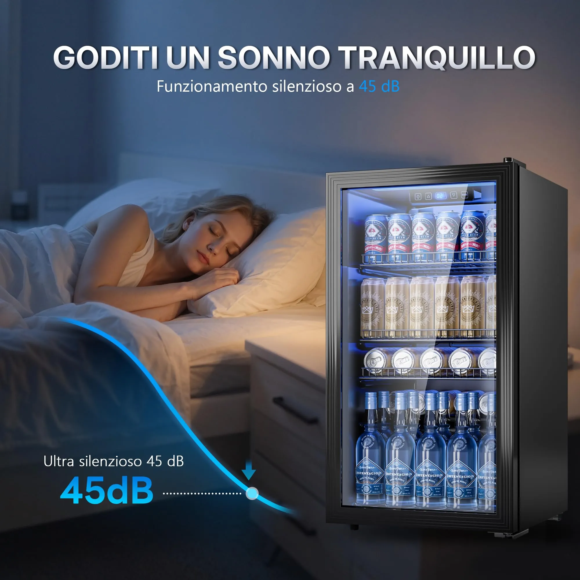 TRIUMPHKEY Frigorifero per Bevande 90L con Porta in Vetro e Illuminazione LED, Temperatura Regolabile 2-18°C, Nero - immagine 6