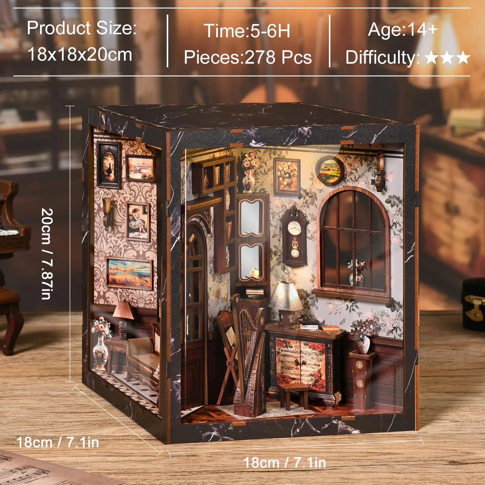 BATTREVO DIY Book Nook Kit Strumenti Classici with LED Light 3D Wooden Puzzle for Bookshelf Decor - immagine 5