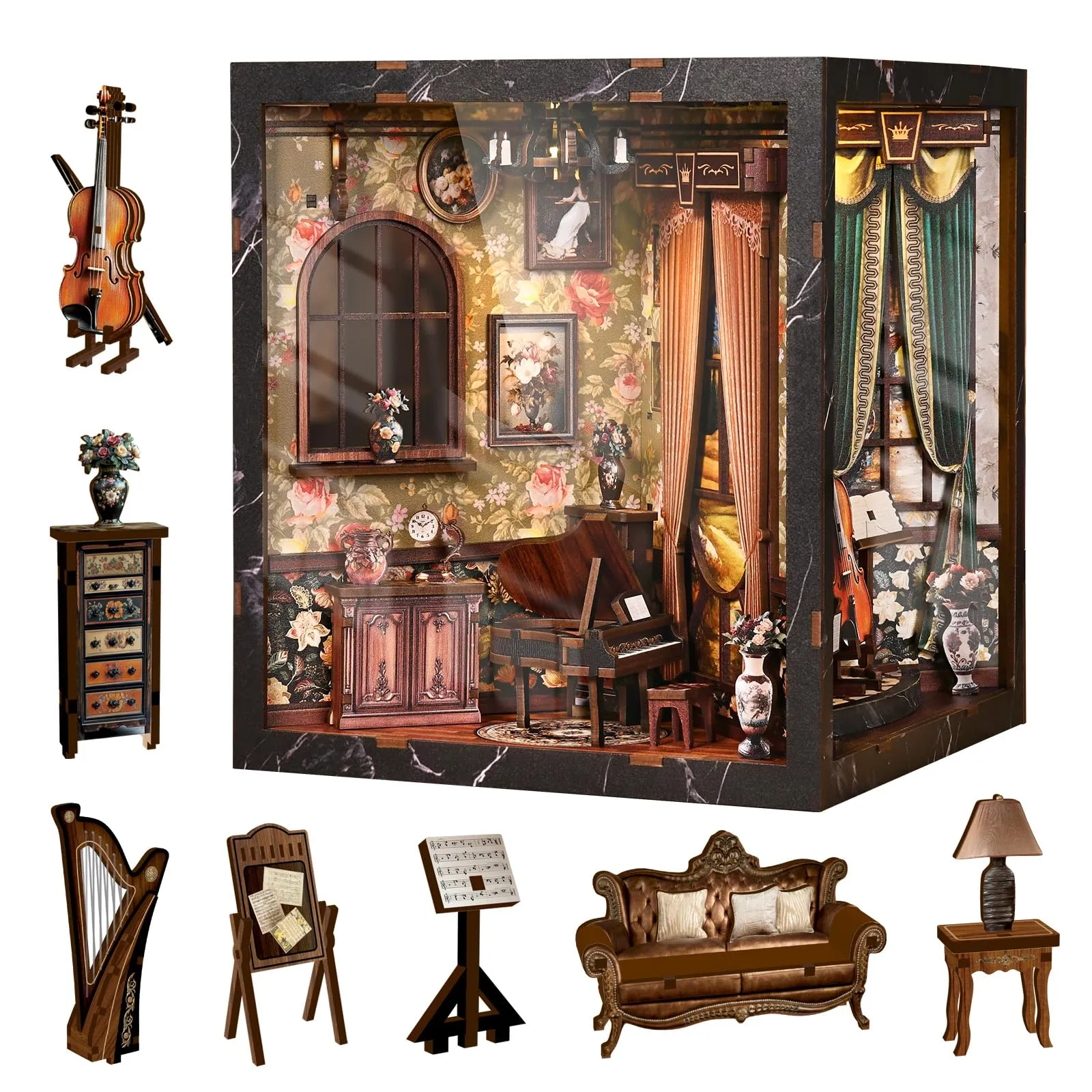BATTREVO DIY Book Nook Kit Strumenti Classici with LED Light 3D Wooden Puzzle for Bookshelf Decor - immagine 6