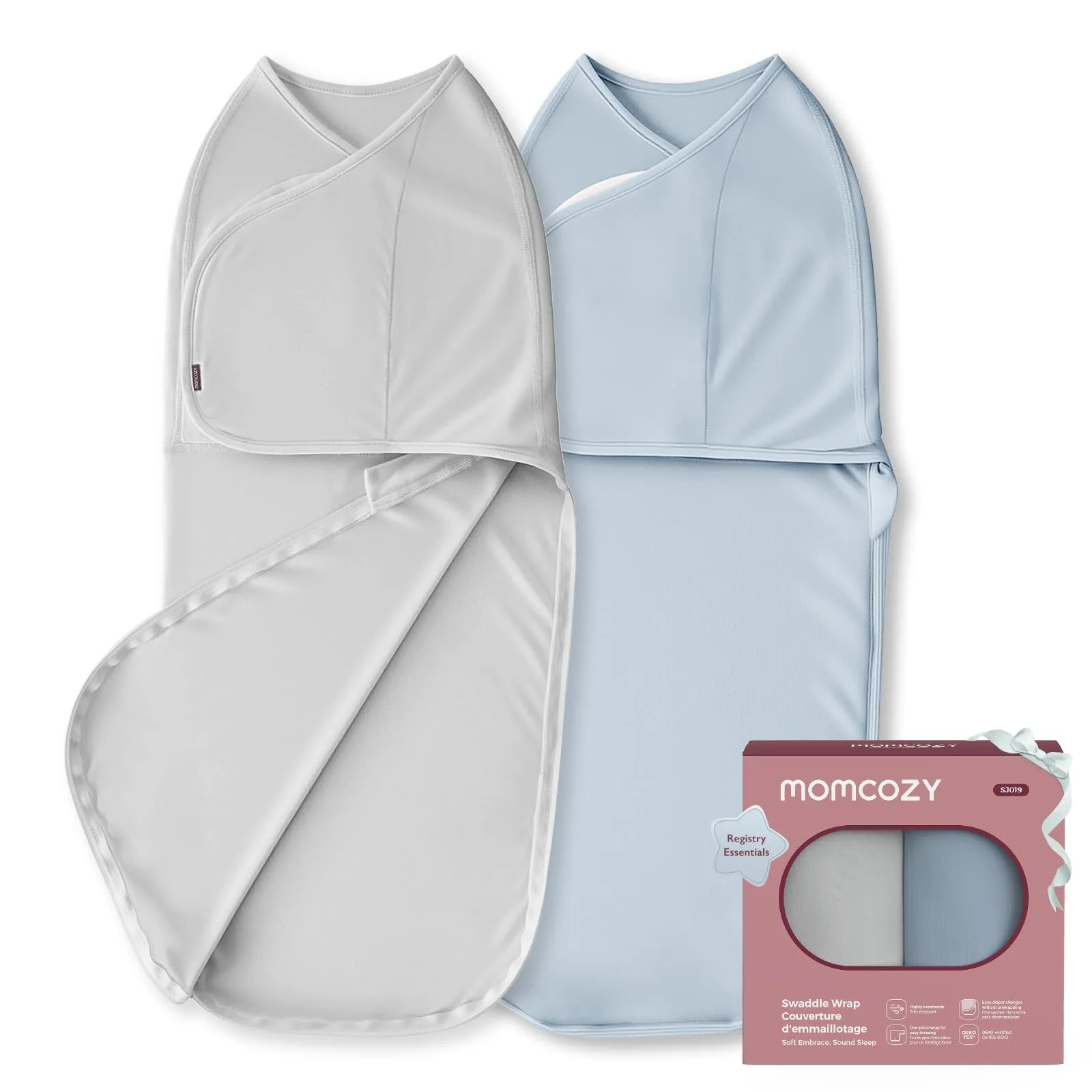 momcozy Swaddle Neonato in Bambù, 0-3 Mesi, 2 Pezzi, Grigio Blu - immagine 1
