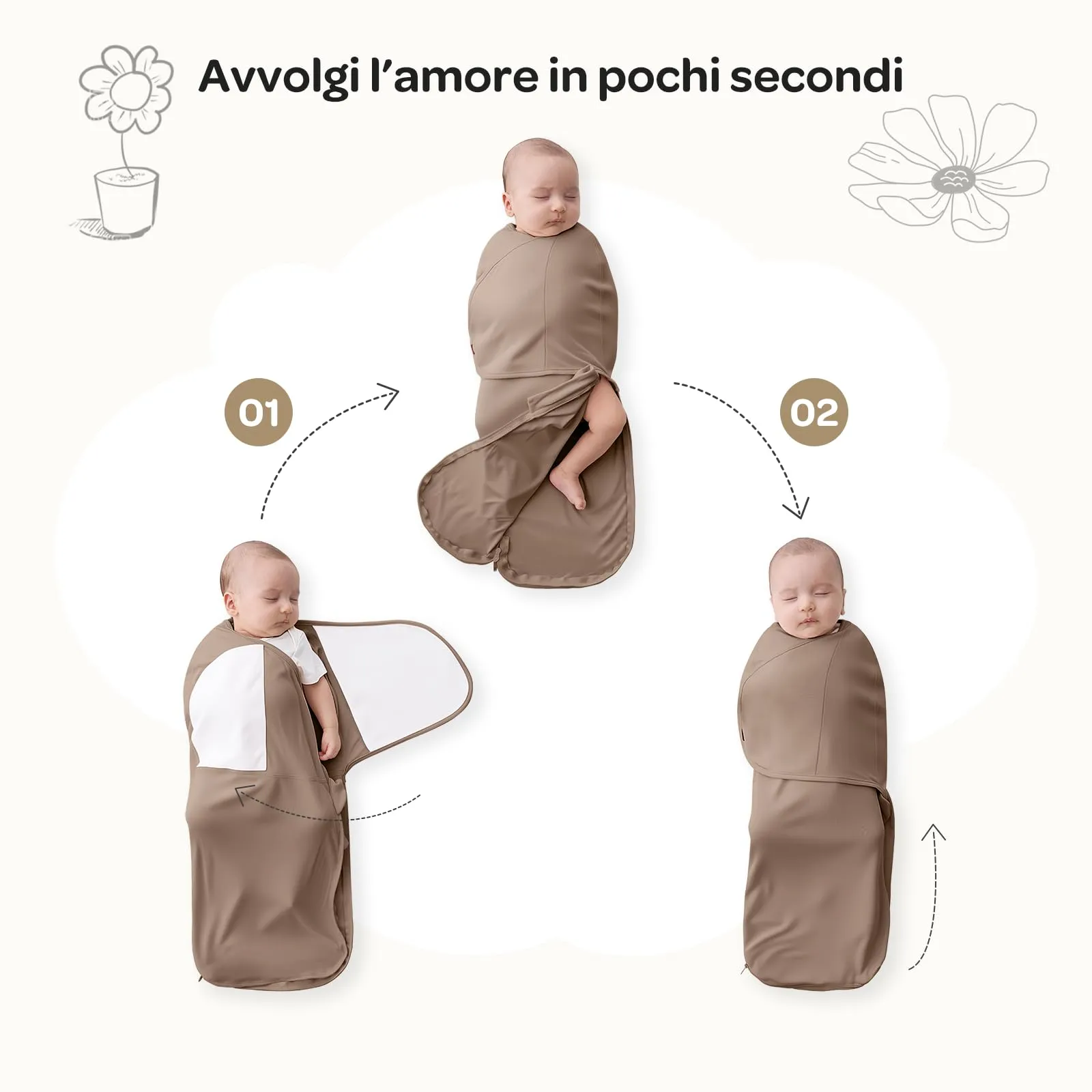 Momcozy Swaddle Bambù per Neonato 0-3 Mesi, 2 Pezzi, Marrone Caffè - immagine 3