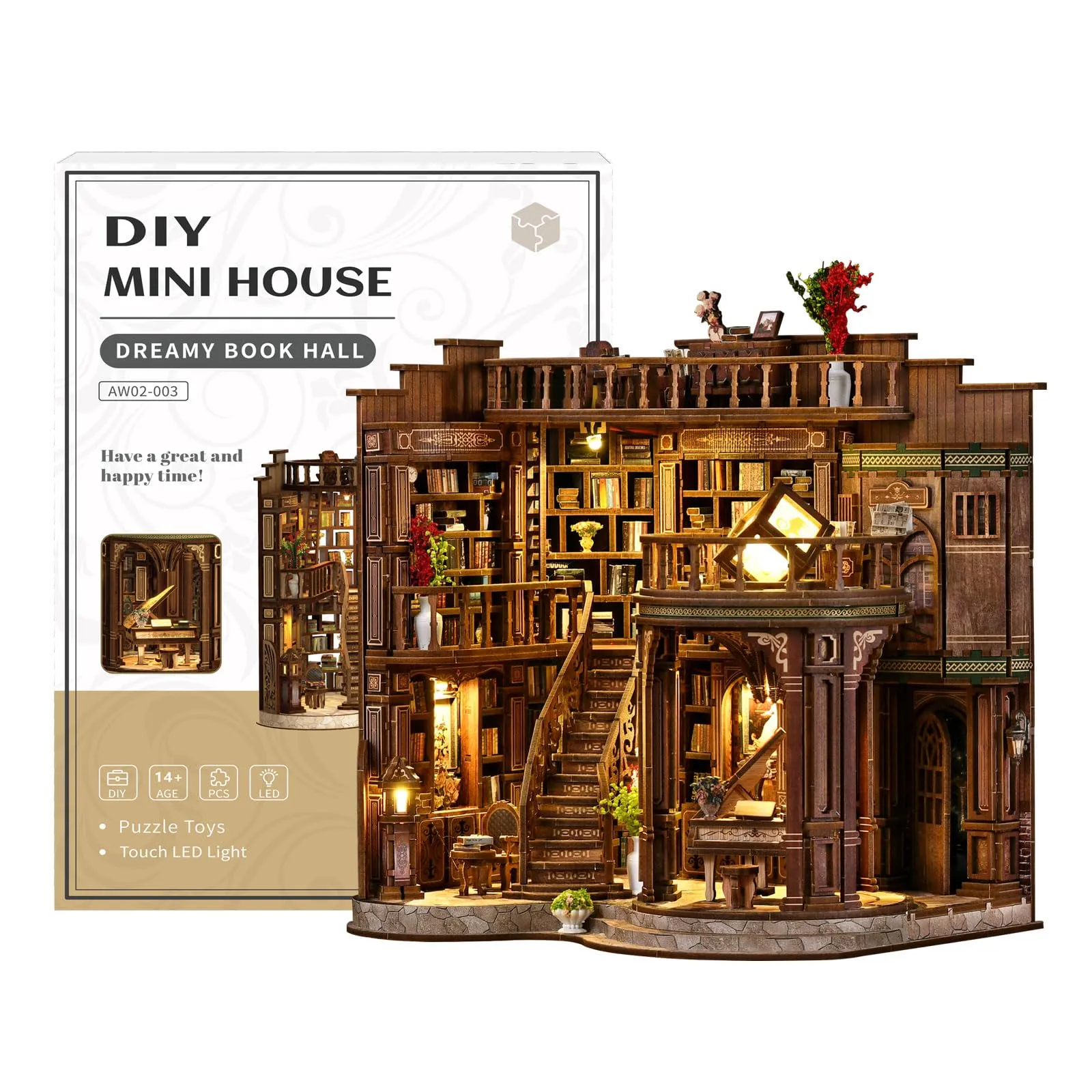 BATTREVO Book Nook Kit - Angolo Lettura da Sogno 3D Wooden Puzzle Bookshelf Decor with LED Light - immagine 1