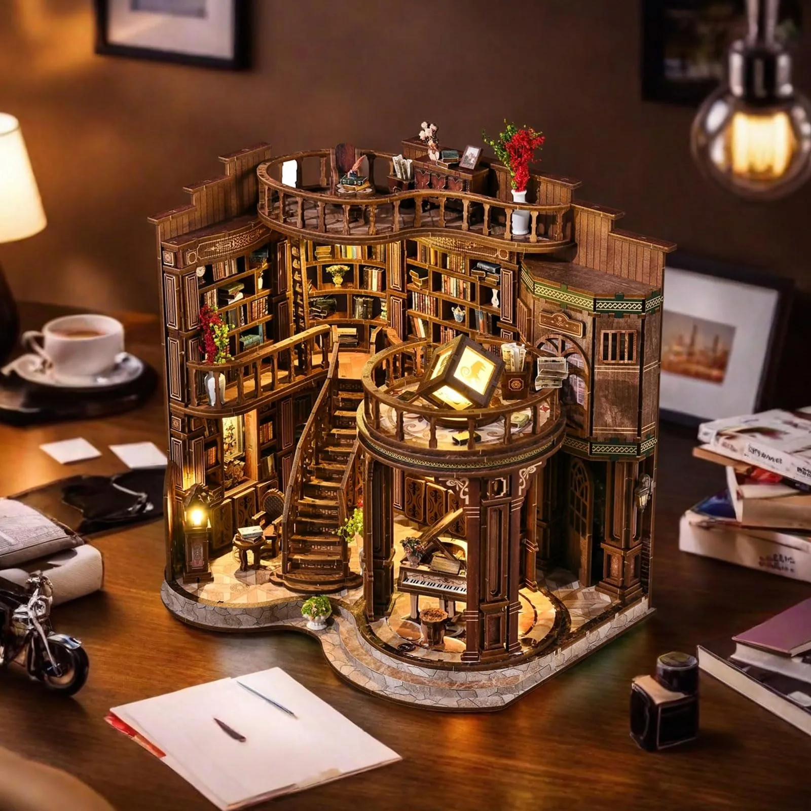 BATTREVO Book Nook Kit - Angolo Lettura da Sogno 3D Wooden Puzzle Bookshelf Decor with LED Light - immagine 4