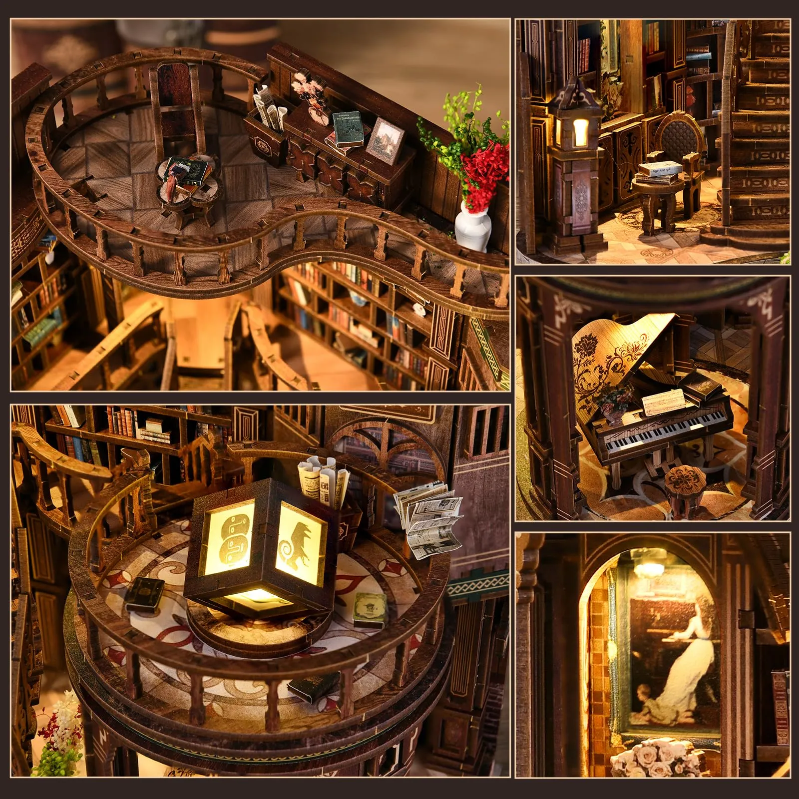 BATTREVO Book Nook Kit - Angolo Lettura da Sogno 3D Wooden Puzzle Bookshelf Decor with LED Light - immagine 6