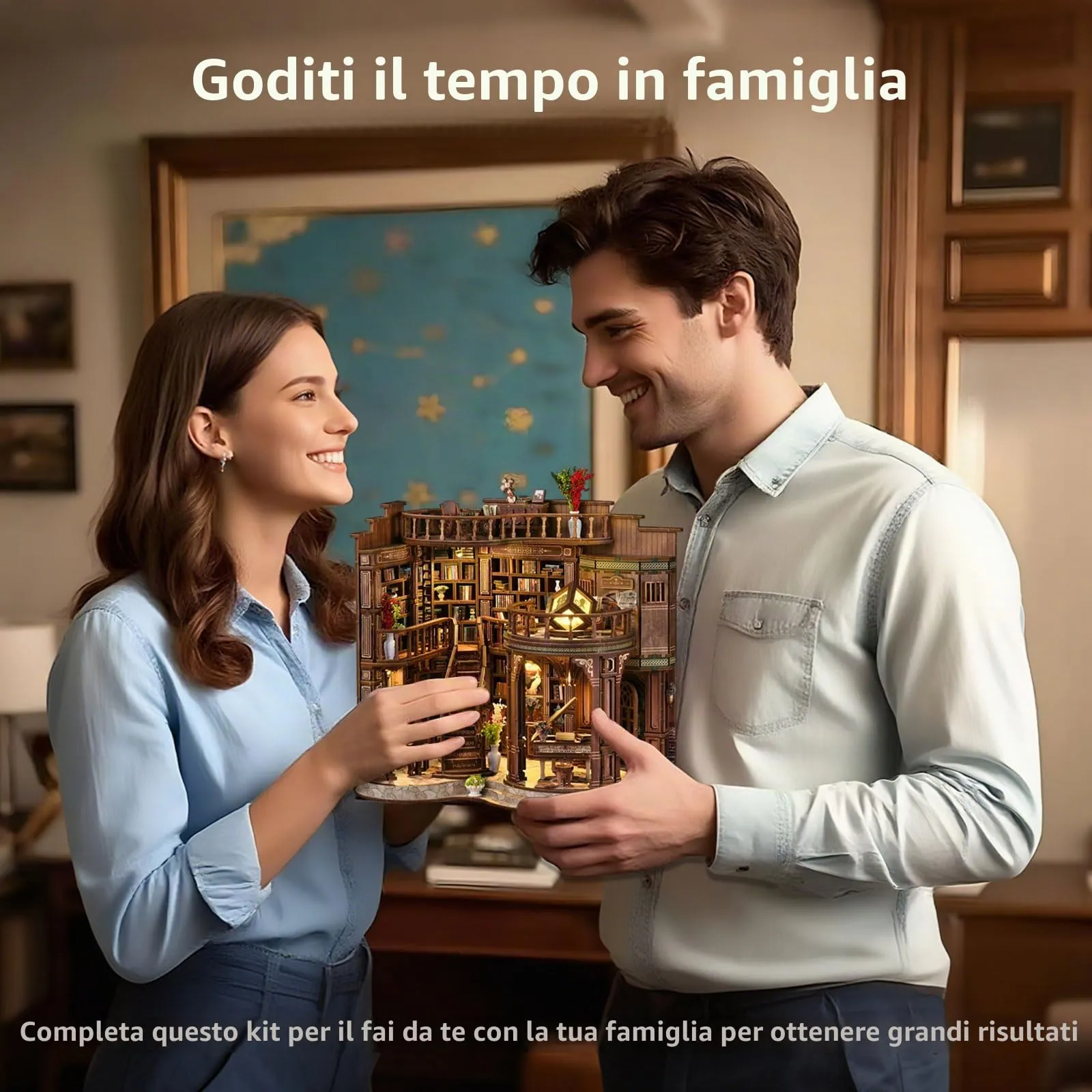 BATTREVO Book Nook Kit - Angolo Lettura da Sogno 3D Wooden Puzzle Bookshelf Decor with LED Light - immagine 7