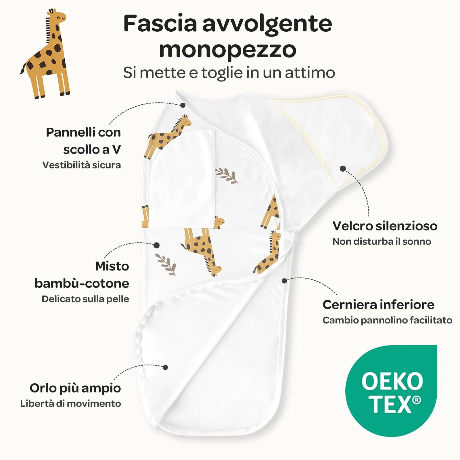 Momcozy Swaddle Neonato Sacco Nanna in Bambù, 0-3 Mesi, 2 Pezzi, Giraffa - immagine 2
