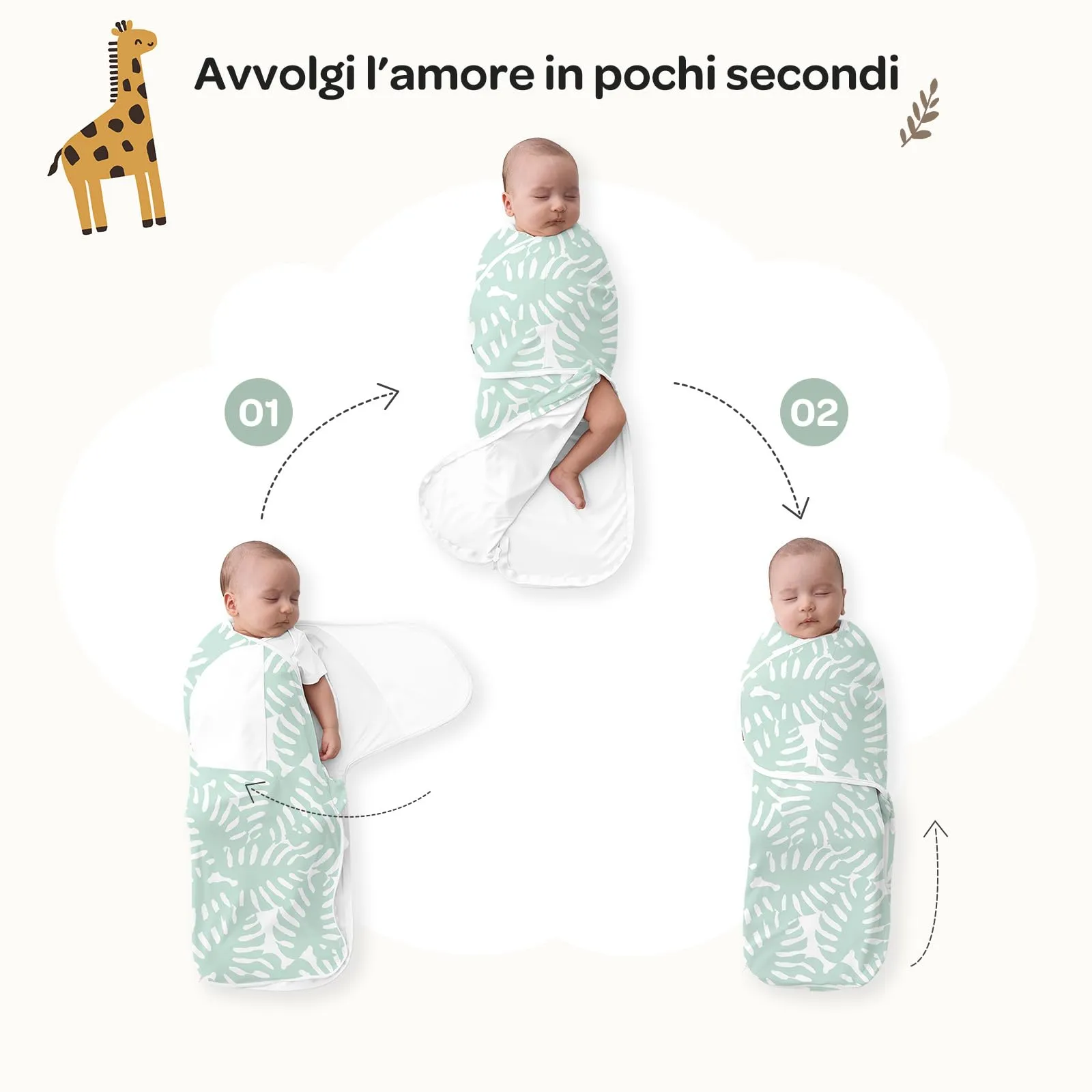 Momcozy Swaddle Neonato Sacco Nanna in Bambù, 0-3 Mesi, 2 Pezzi, Giraffa - immagine 3
