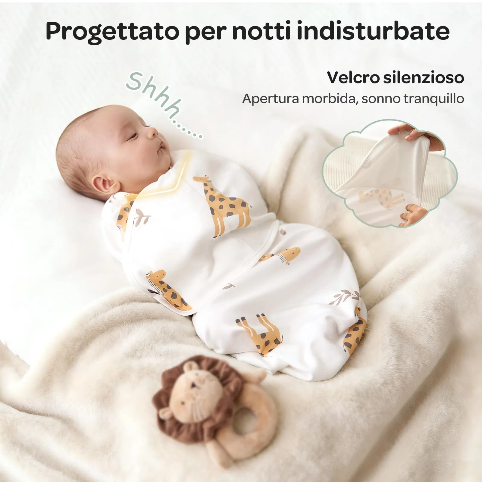 Momcozy Swaddle Neonato Sacco Nanna in Bambù, 0-3 Mesi, 2 Pezzi, Giraffa - immagine 4