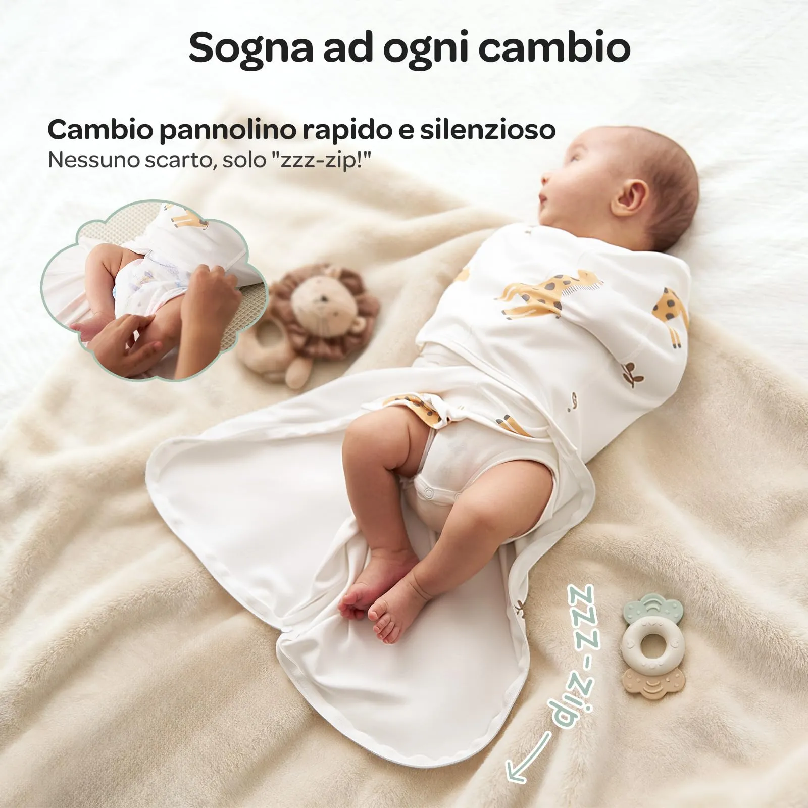 Momcozy Swaddle Neonato Sacco Nanna in Bambù, 0-3 Mesi, 2 Pezzi, Giraffa - immagine 5