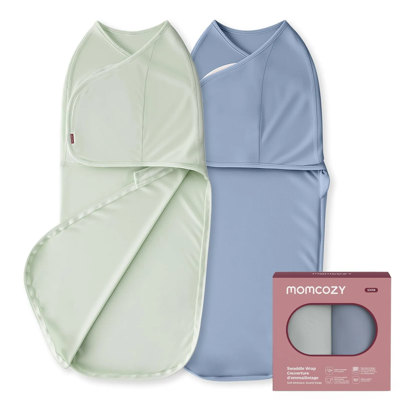 Momcozy Swaddle Neonato 0-3 Mesi Sacco Nanna Bambù, 2 Pezzi, Blu Verde - immagine 1