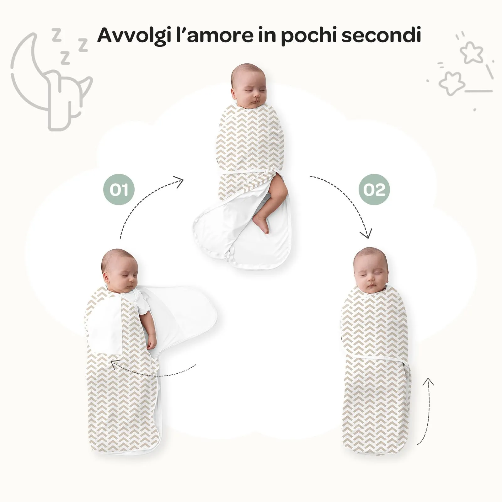 Momcozy Swaddle Neonato 0-3 Mesi Sacco Nanna Bambù, 2 Pezzi Stelle - immagine 3