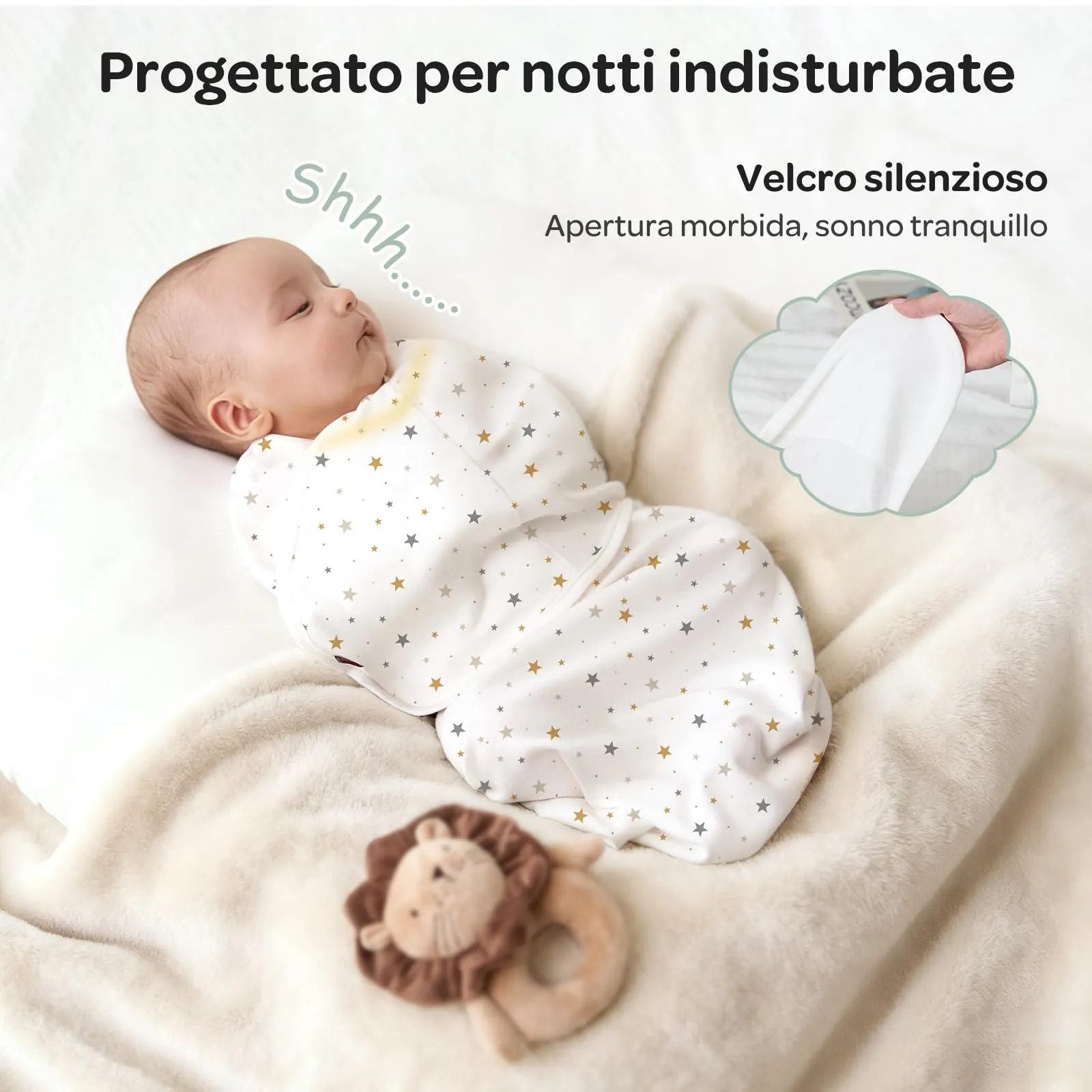 Momcozy Swaddle Neonato 0-3 Mesi Sacco Nanna Bambù, 2 Pezzi Stelle - immagine 4