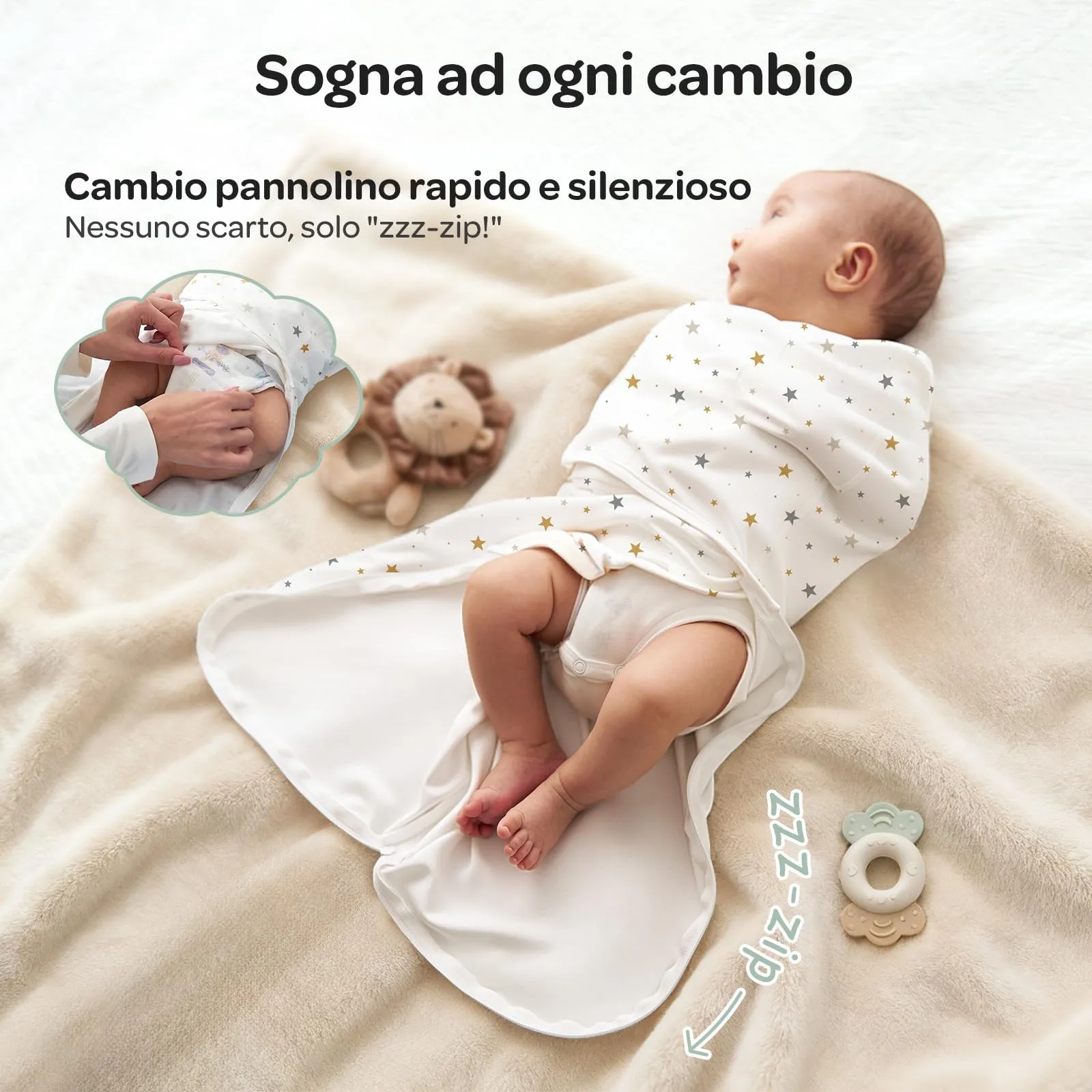 Momcozy Swaddle Neonato 0-3 Mesi Sacco Nanna Bambù, 2 Pezzi Stelle - immagine 5