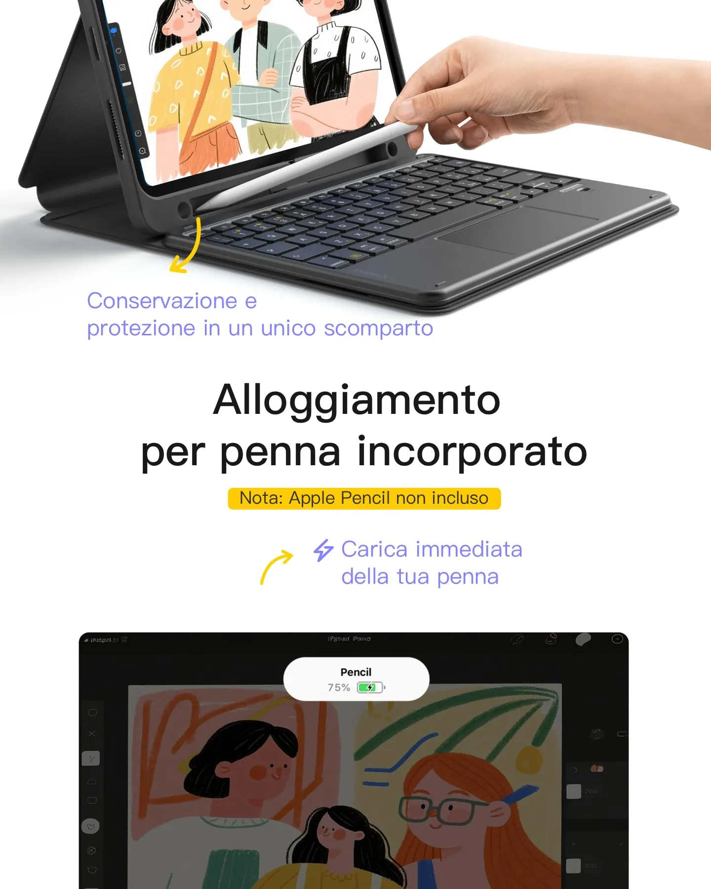 Inateck Custodia Tastiera Bluetooth per iPad 11" A16, 10ª Gen 10,9", Air 11, Pro 11 con Trackpad - immagine 7