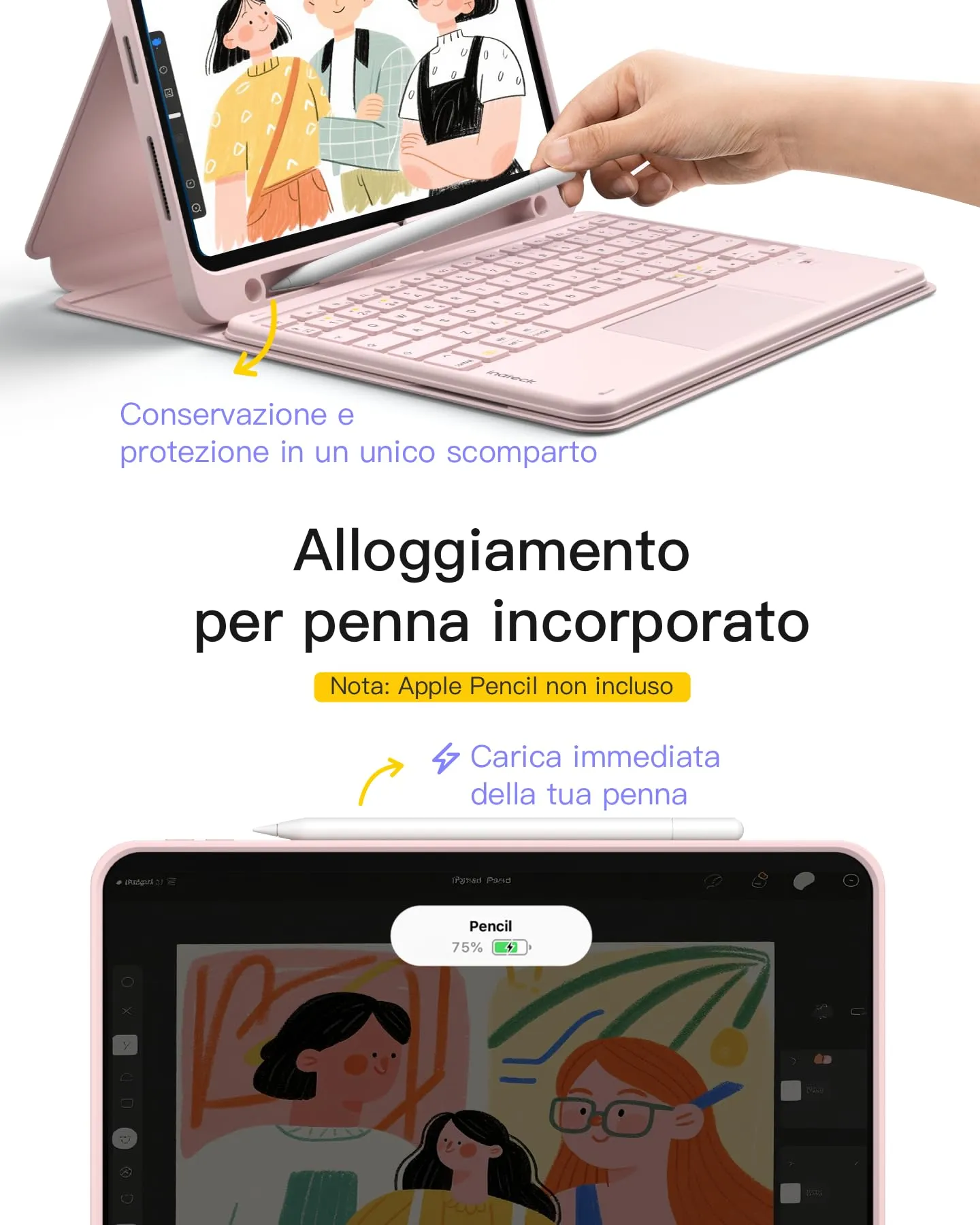 Inateck Custodia Tastiera iPad A16/10a Gen, Bluetooth 3 Canali - immagine 7