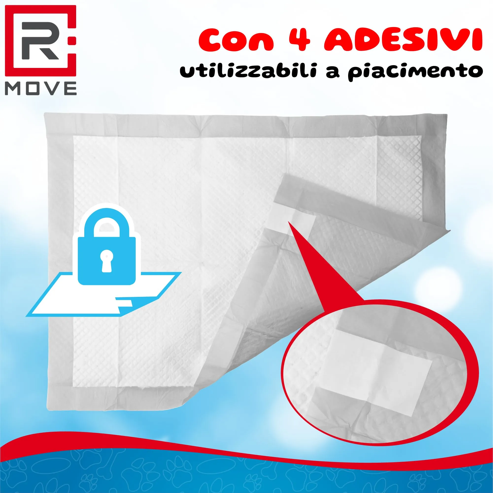 R MOVE Traversine Cani 60x90 cm con Adesivi, Extra-assorbenti Anti-odore (Confezione da 100) - immagine 2