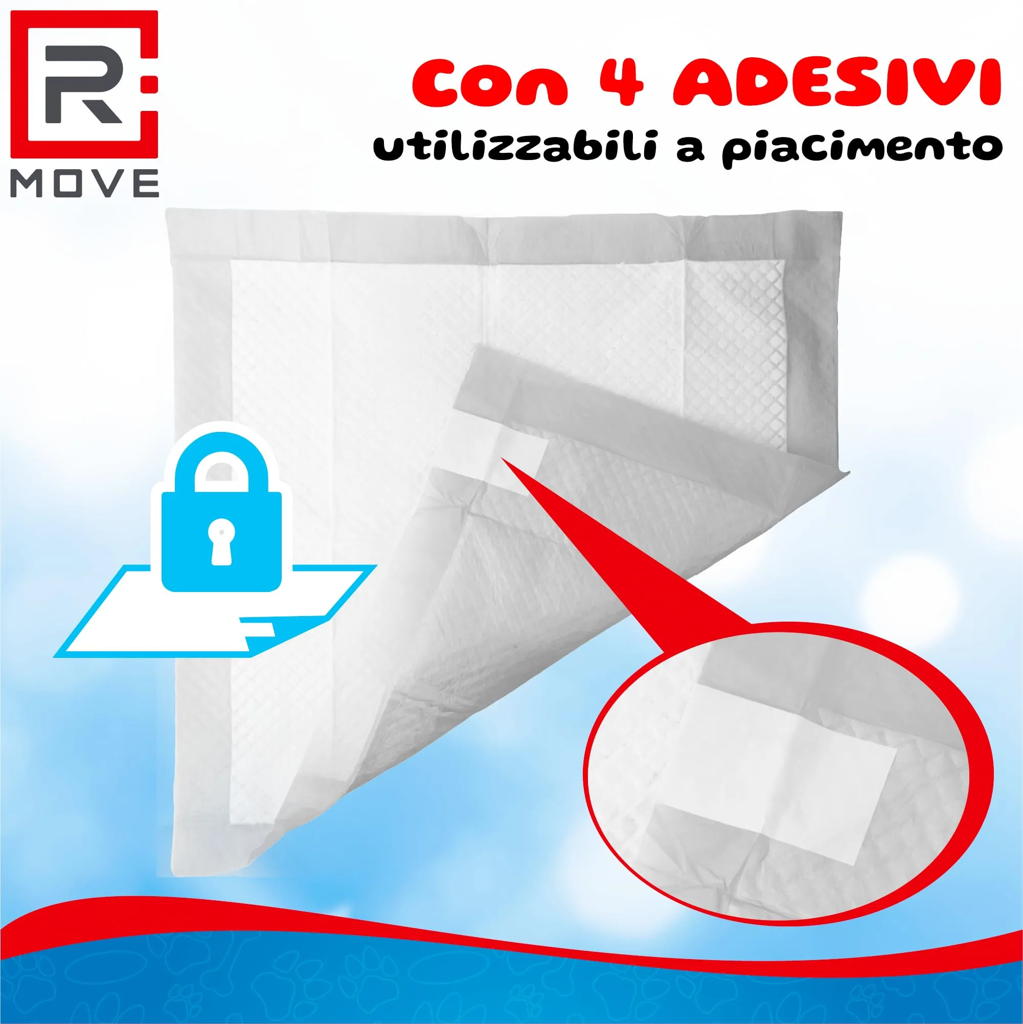 R MOVE Traversine Cani 60x60 con Adesivi, Tappetini Igienici Assorbenti (Confezione da 200) - immagine 2