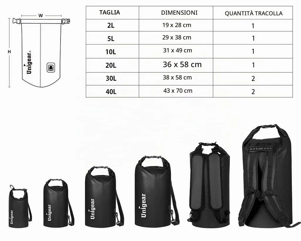 Unigear Borsa Impermeabile Dry Bag 5L Nero - immagine 5