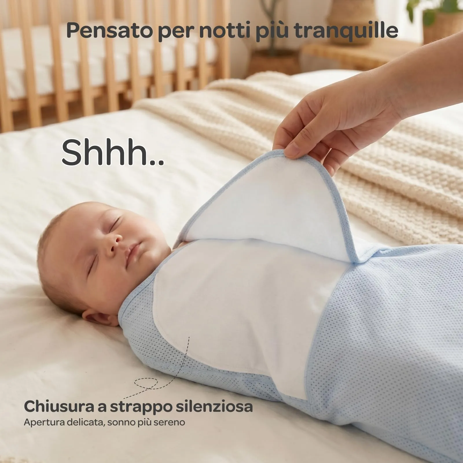 momcozy Swaddle Neonato AirFlow Sacco Nanna in Cotone, 2 Pezzi, Blu Verde, 0-3 M - immagine 5