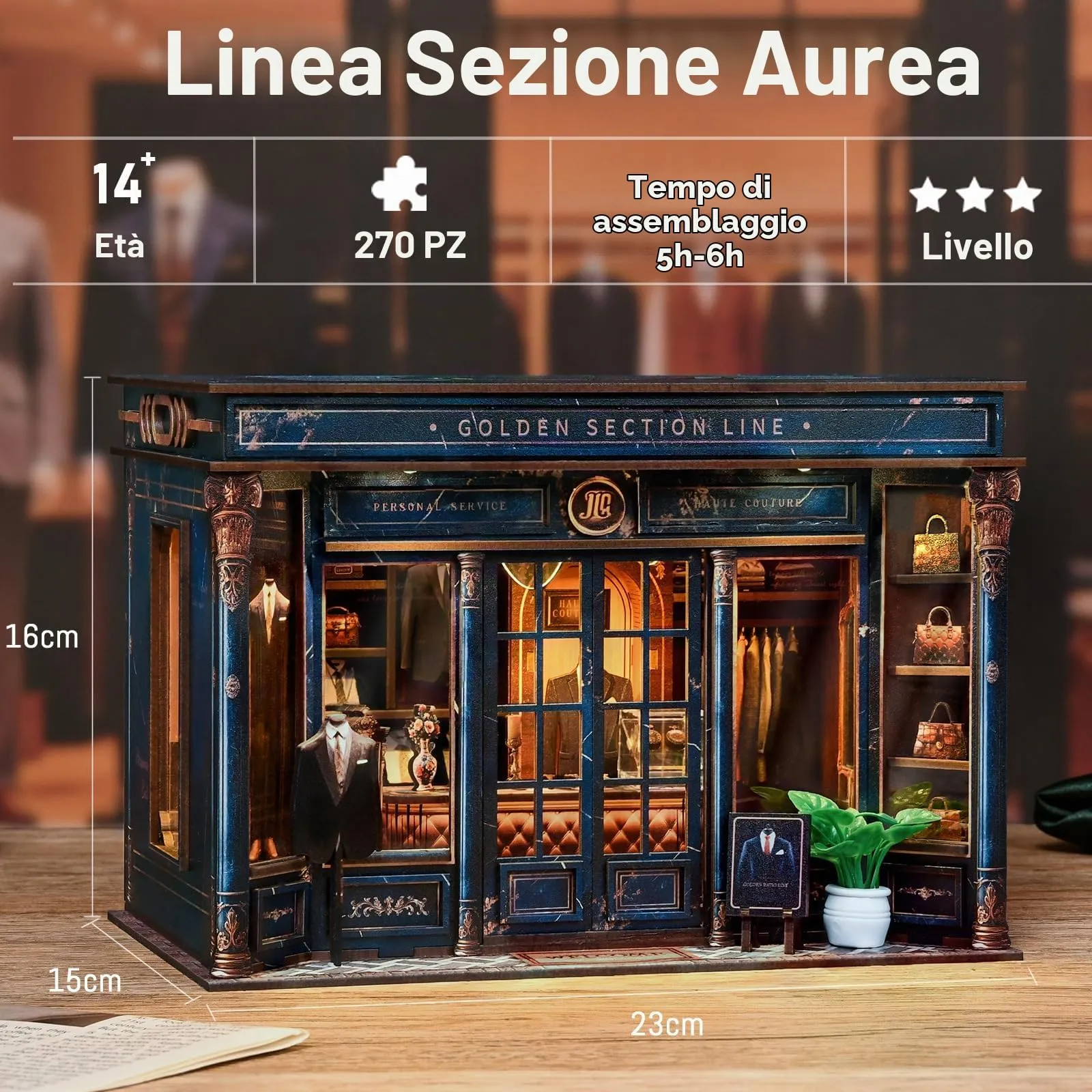 BATTREVO Linea della sezione aurea DIY Book Nook Kit, Wooden 3D Puzzle Bookend with LED Light - immagine 3