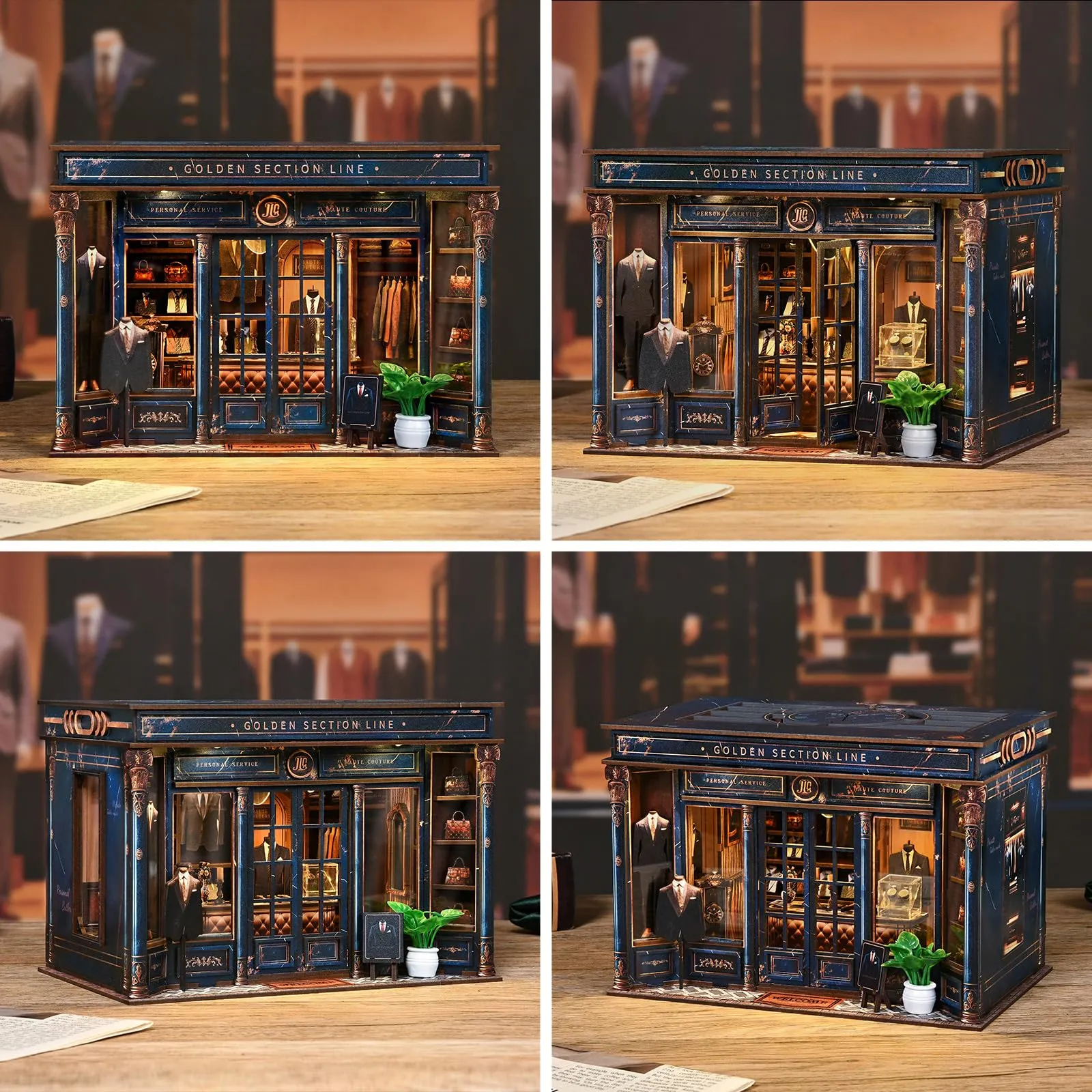 BATTREVO Linea della sezione aurea DIY Book Nook Kit, Wooden 3D Puzzle Bookend with LED Light - immagine 7