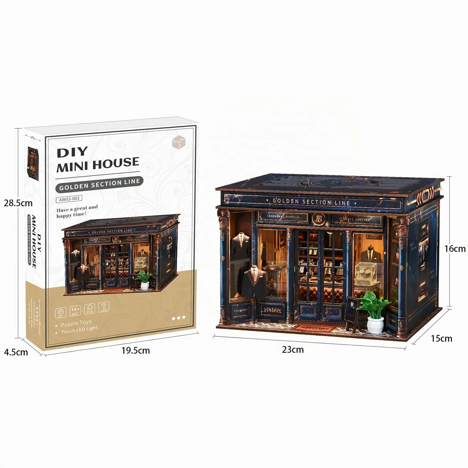 BATTREVO Linea della sezione aurea DIY Book Nook Kit, Wooden 3D Puzzle Bookend with LED Light - immagine 8