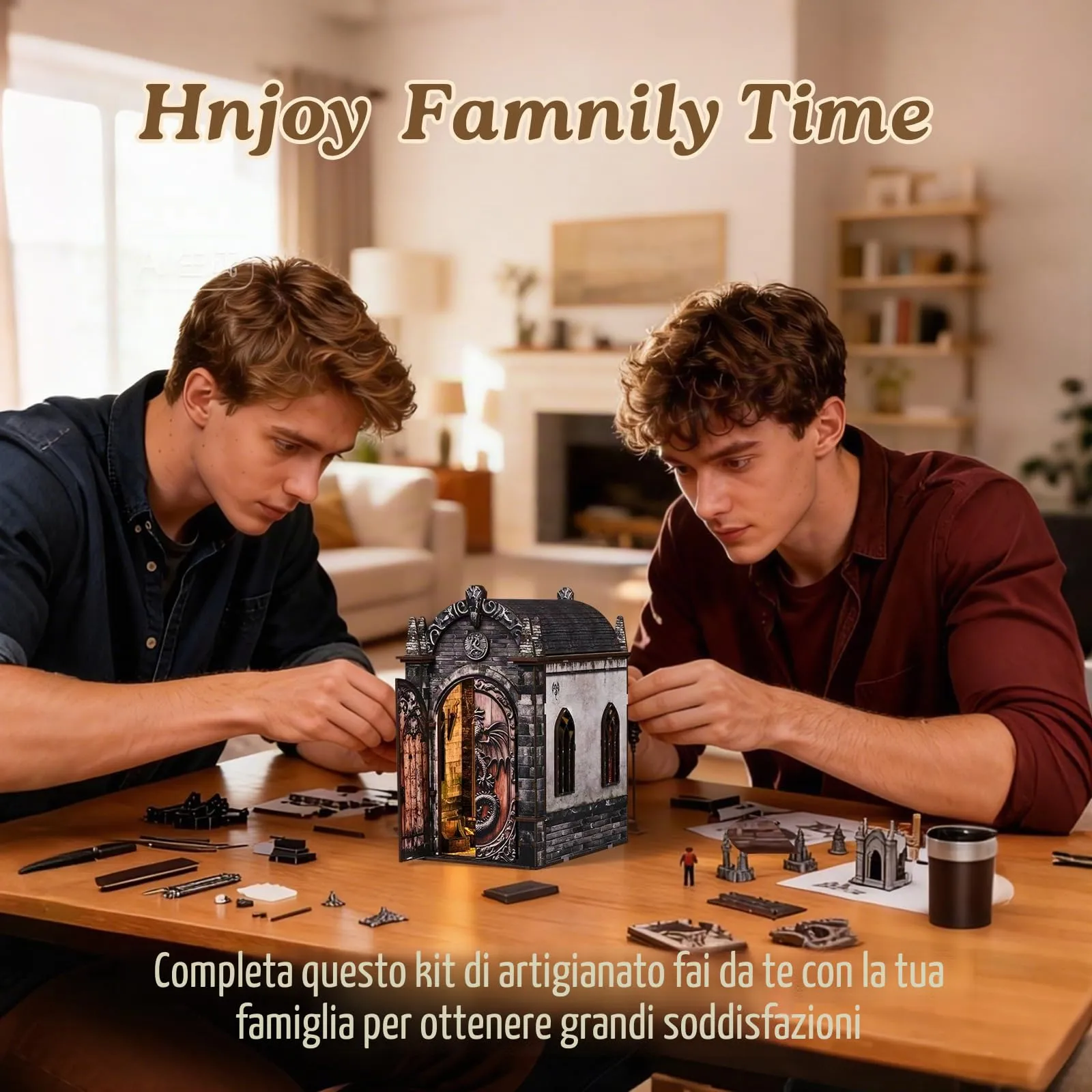 BATTREVO Book Nook Kit Regno Nascosto del Drago DIY Miniatur Kit Buchstütze 3D Holzpuzzle mit Staubschutzhülle - immagine 7