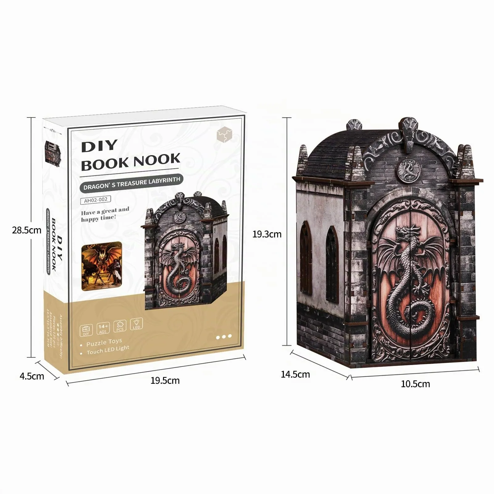 BATTREVO Book Nook Kit Regno Nascosto del Drago DIY Miniatur Kit Buchstütze 3D Holzpuzzle mit Staubschutzhülle - immagine 8
