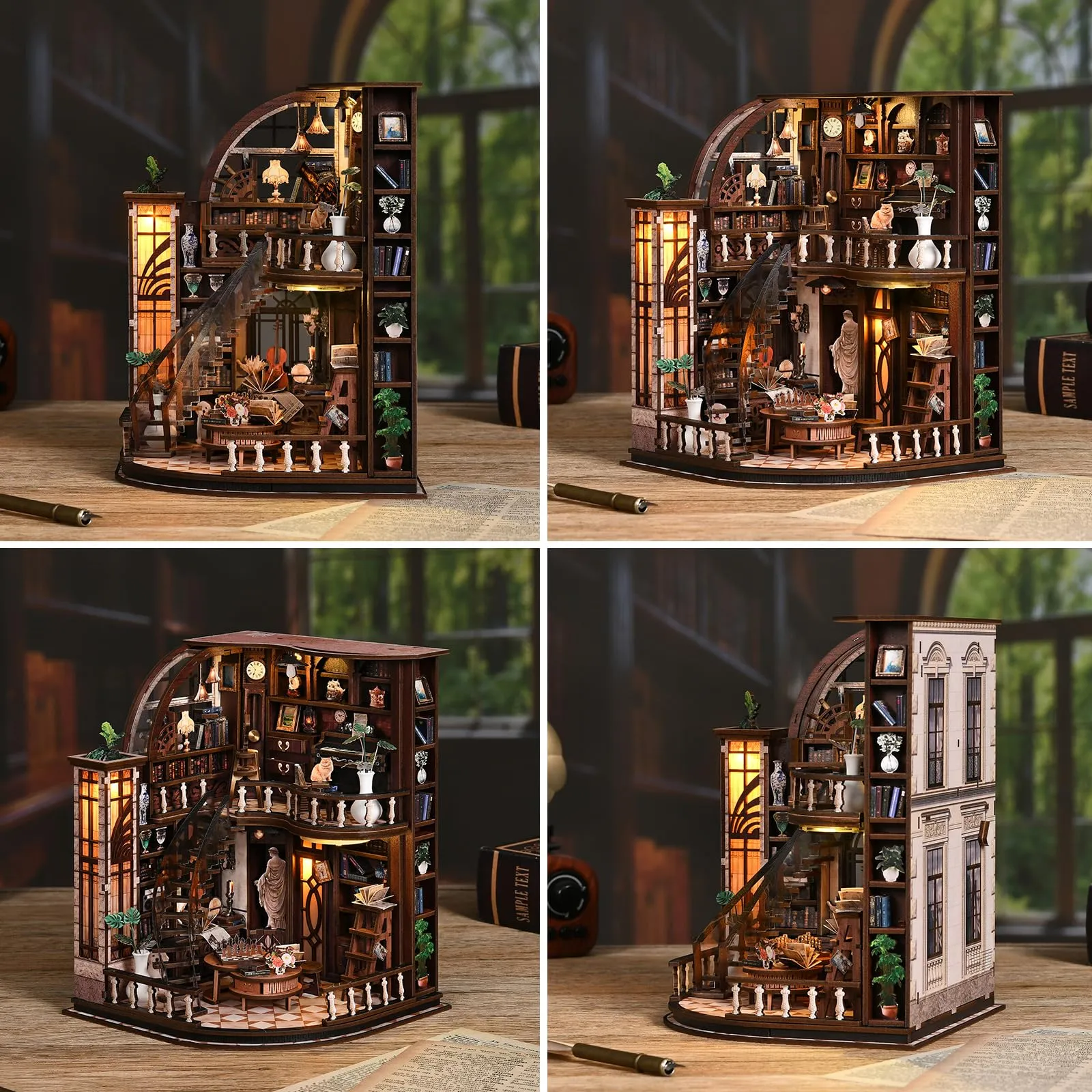BATTREVO Book Nook Bausatz Libreria Bacchus DIY Miniatur-Holzpuzzle Vintage Bücherzimmer mit LED-Beleuchtung - immagine 2
