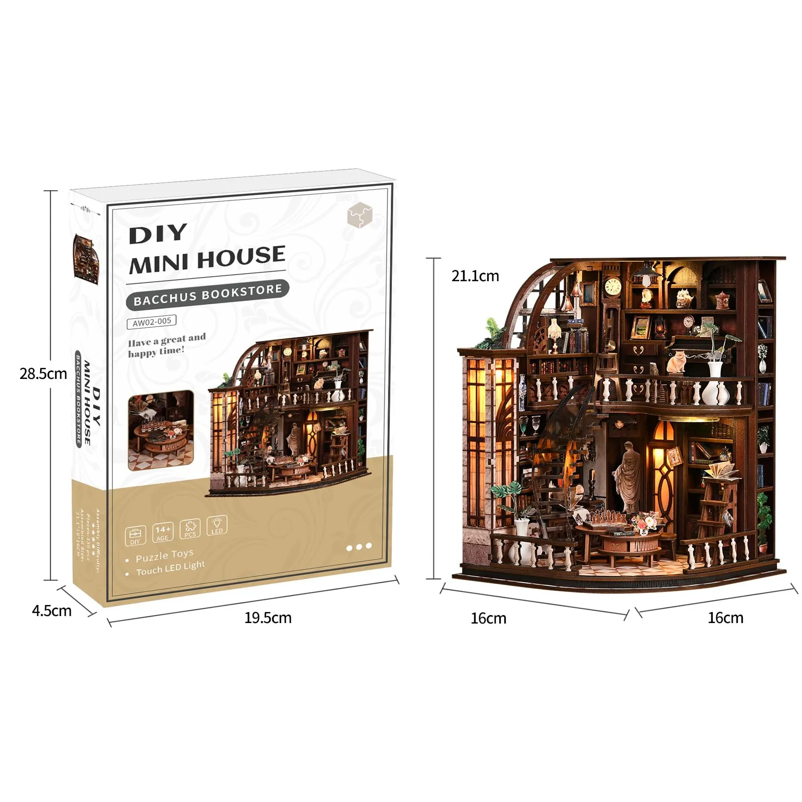 BATTREVO Book Nook Bausatz Libreria Bacchus DIY Miniatur-Holzpuzzle Vintage Bücherzimmer mit LED-Beleuchtung - immagine 7