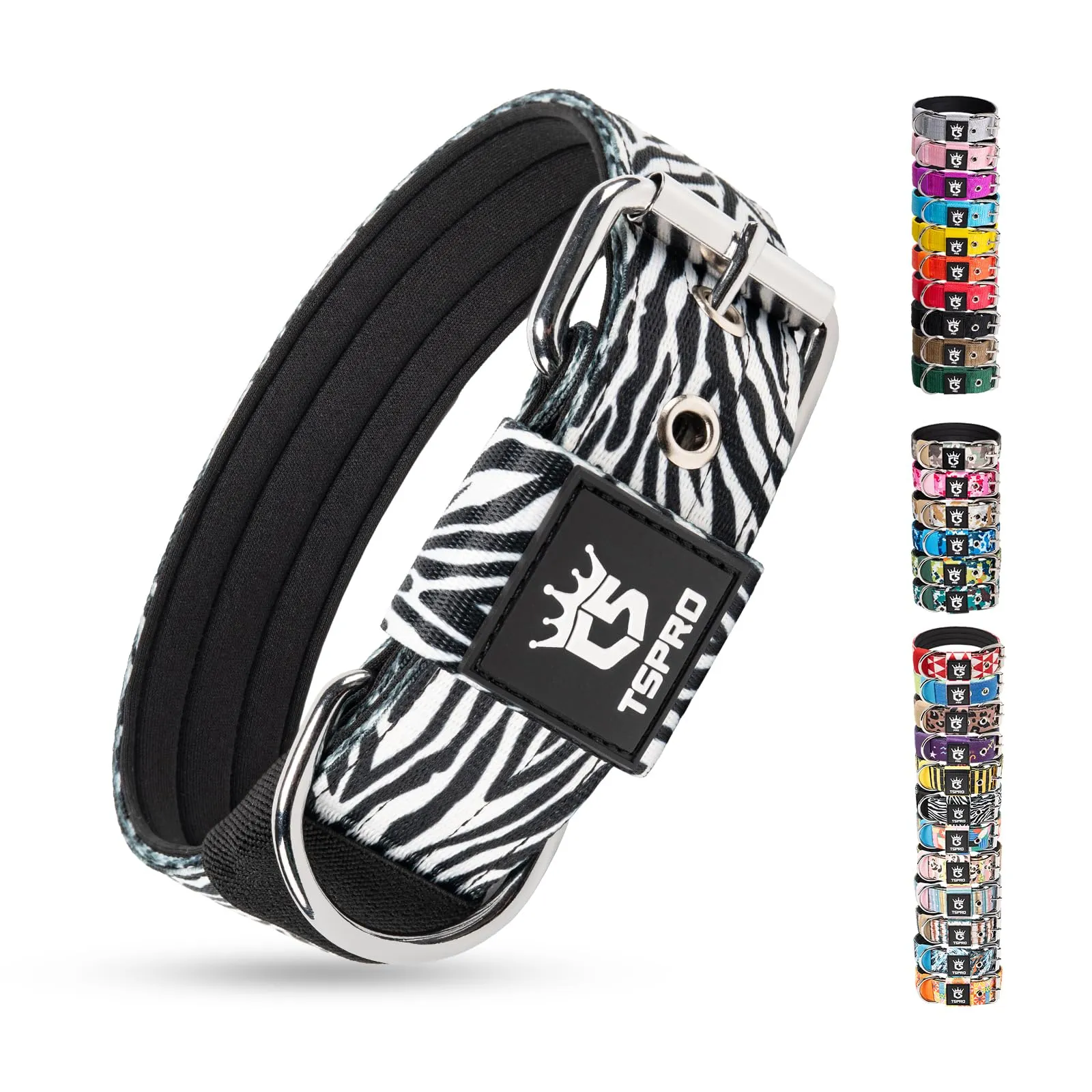 TSPRO Collare Tattico per Cane con Fodera Morbida, Taglia L, Zebra Classico - immagine 1