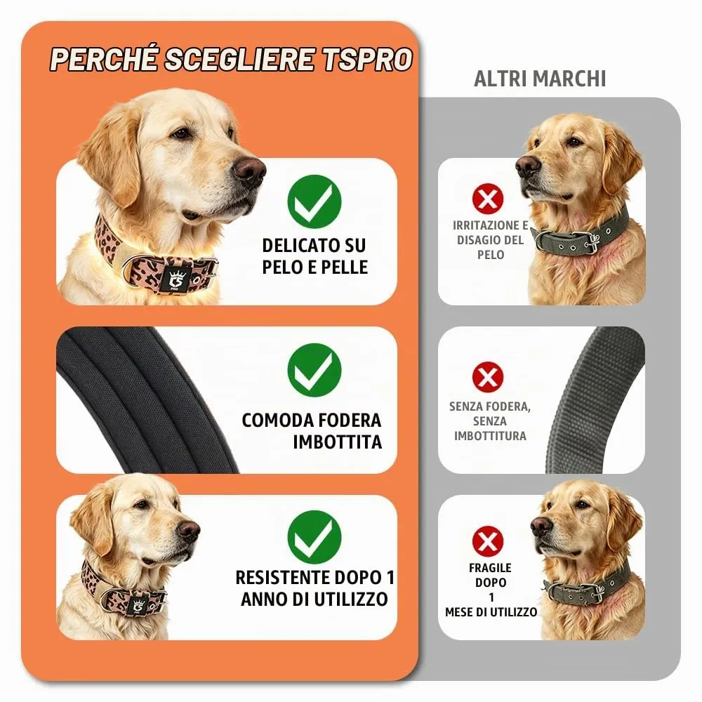 TSPRO Collare Tattico per Cane con Fodera Morbida, Taglia L, Zebra Classico - immagine 3