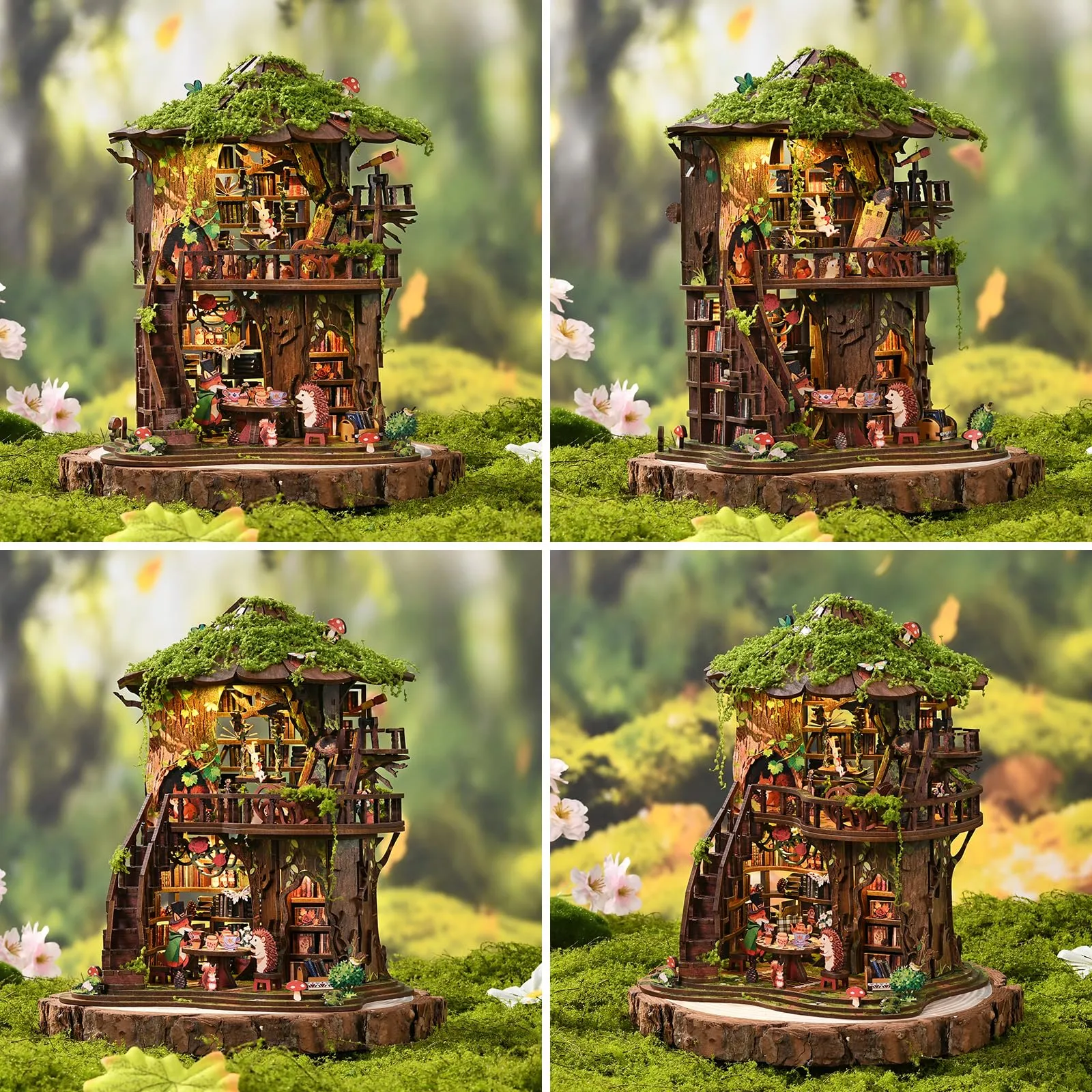 BATTREVO Book Nook Forest Tea - Fermalibri in legno e puzzle 3D con luce LED - immagine 2