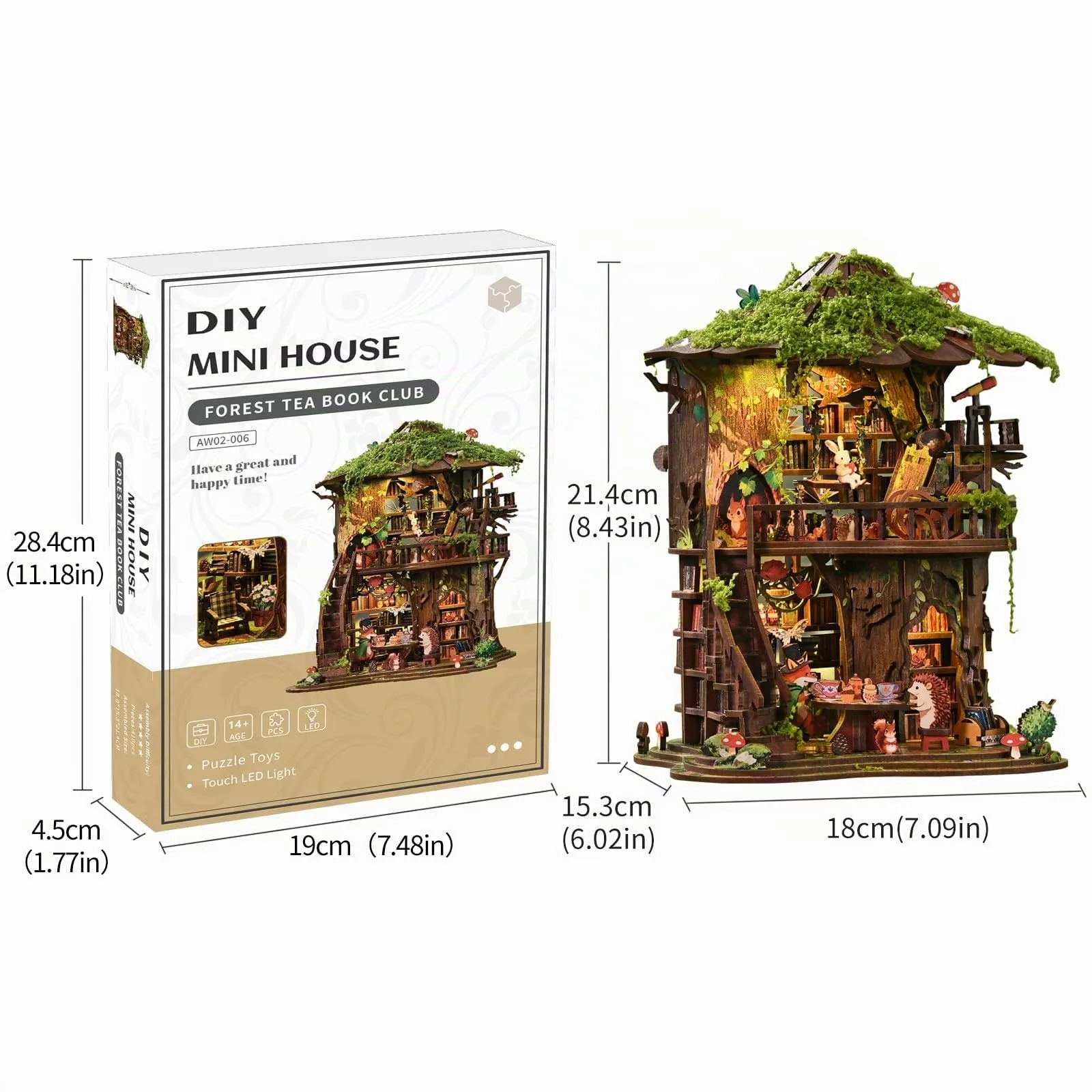 BATTREVO Book Nook Forest Tea - Fermalibri in legno e puzzle 3D con luce LED - immagine 8