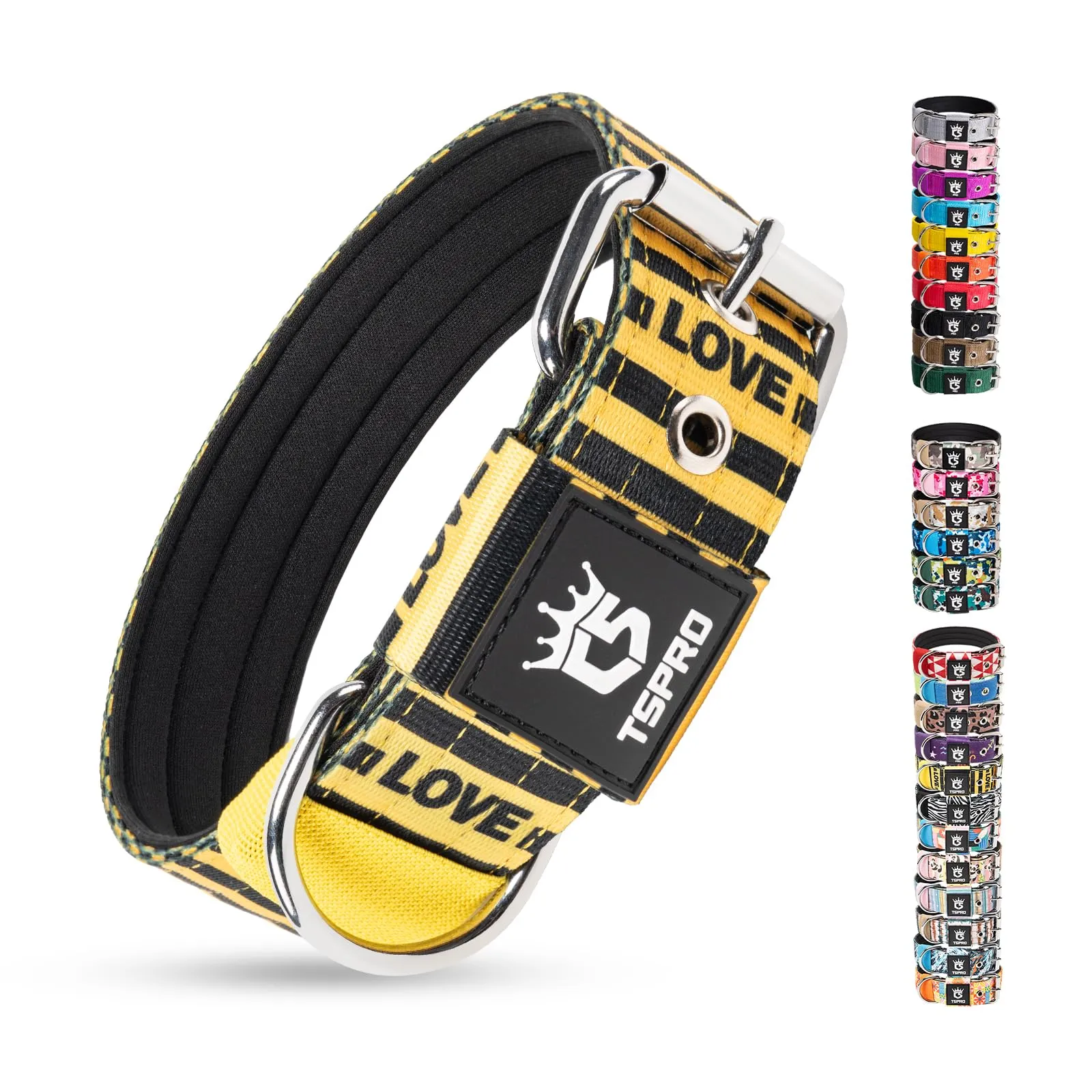 TSPRO Collare Tattico per Cane con Fodera Morbida, Taglia L (48–55 cm), Righe LOVE - immagine 1