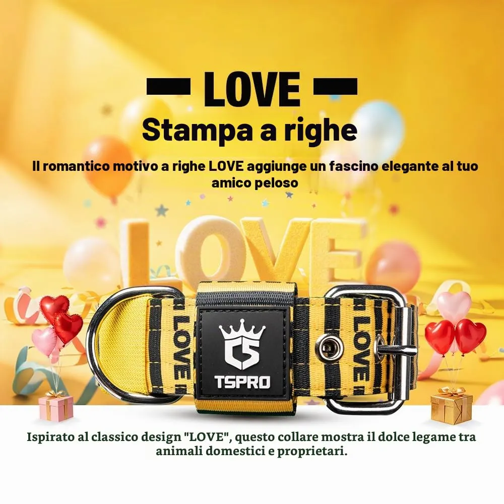 TSPRO Collare Tattico per Cane con Fodera Morbida, Taglia L (48–55 cm), Righe LOVE - immagine 2