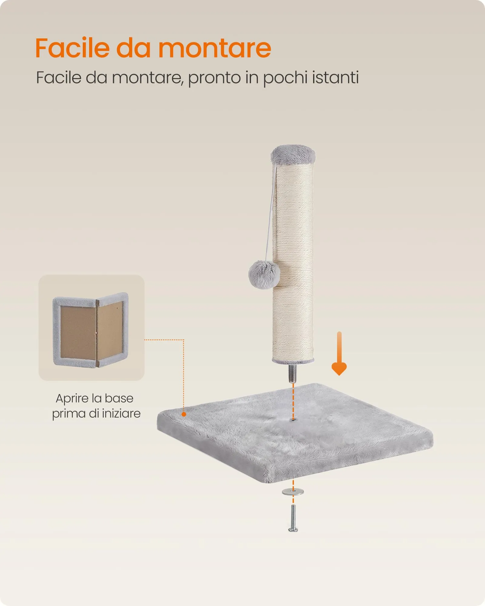 Feandrea Tiragraffi per Gatti in Sisal Naturale, 40 x 40 x 44 cm, Grigio Tortora - immagine 8