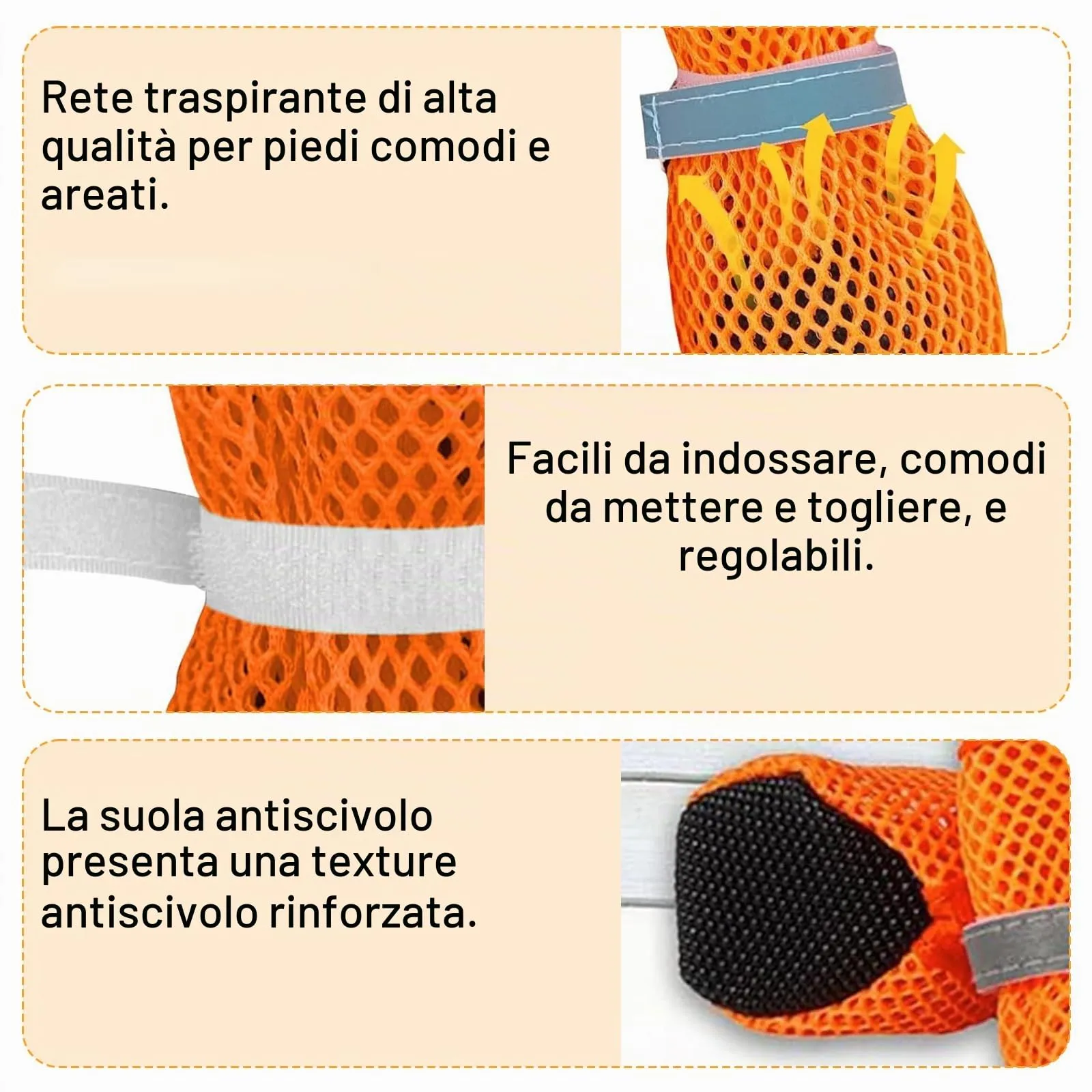 LCCGZ Scarpe Estive per Cani, Stivali Traspiranti Antiscivolo con Cinghie Riflettenti, 4 Pezzi (Orange, M) - immagine 3