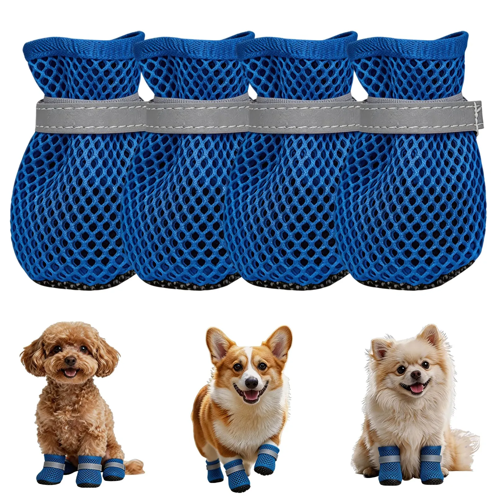 LCCGZ Scarpe Estive Traspiranti per Cani, Antiscivolo con Cinghie Riflettenti, 4 Pezzi (Blue, XL) - immagine 1