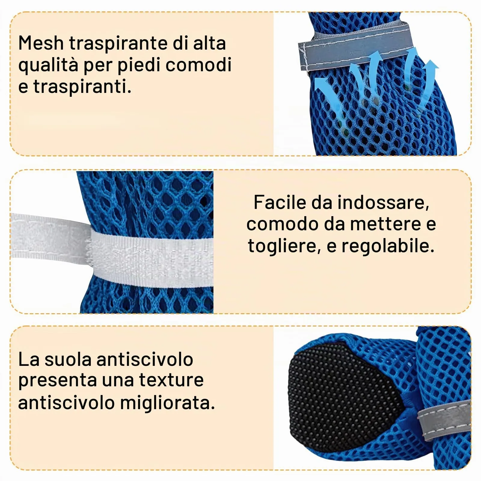 LCCGZ Scarpe Estive Traspiranti per Cani, Antiscivolo con Cinghie Riflettenti, 4 Pezzi (Blue, XL) - immagine 3