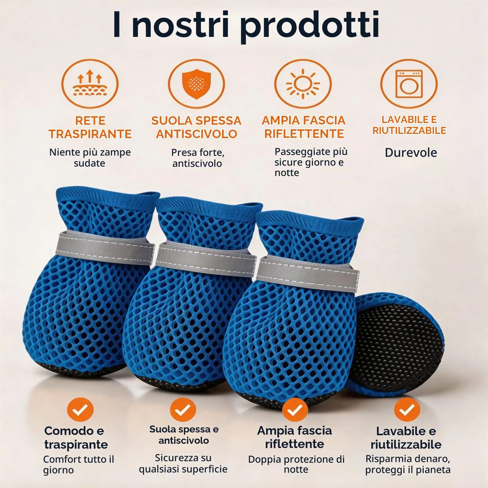 LCCGZ Scarpe Estive Traspiranti per Cani, Antiscivolo con Cinghie Riflettenti, 4 Pezzi (Blue, XL) - immagine 4