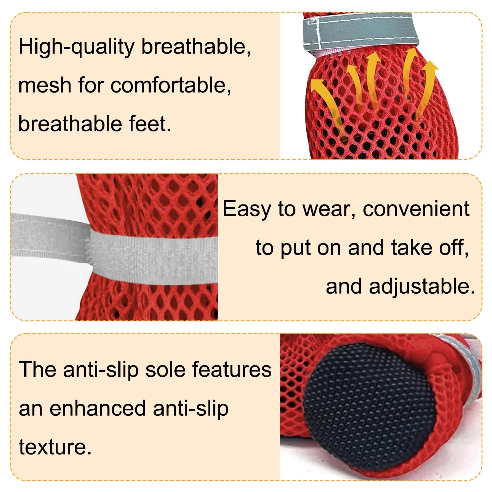 LCCGZ Scarpe Estive per Cani, Stivali Traspiranti Antiscivolo con Cinghie Riflettenti, 4 Pezzi (Red, XL) - immagine 3
