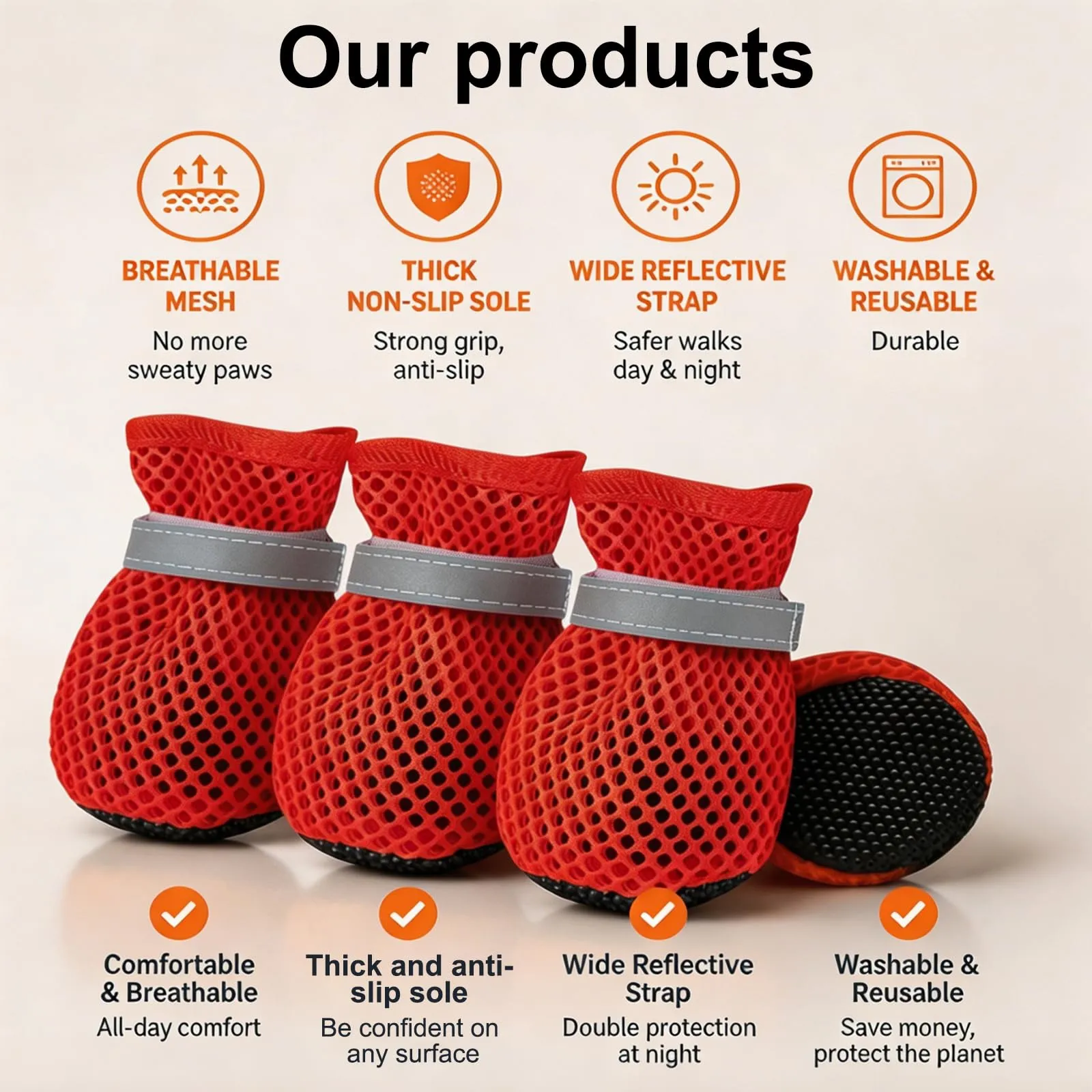 LCCGZ Scarpe Estive per Cani, Stivali Traspiranti Antiscivolo con Cinghie Riflettenti, 4 Pezzi (Red, XL) - immagine 4