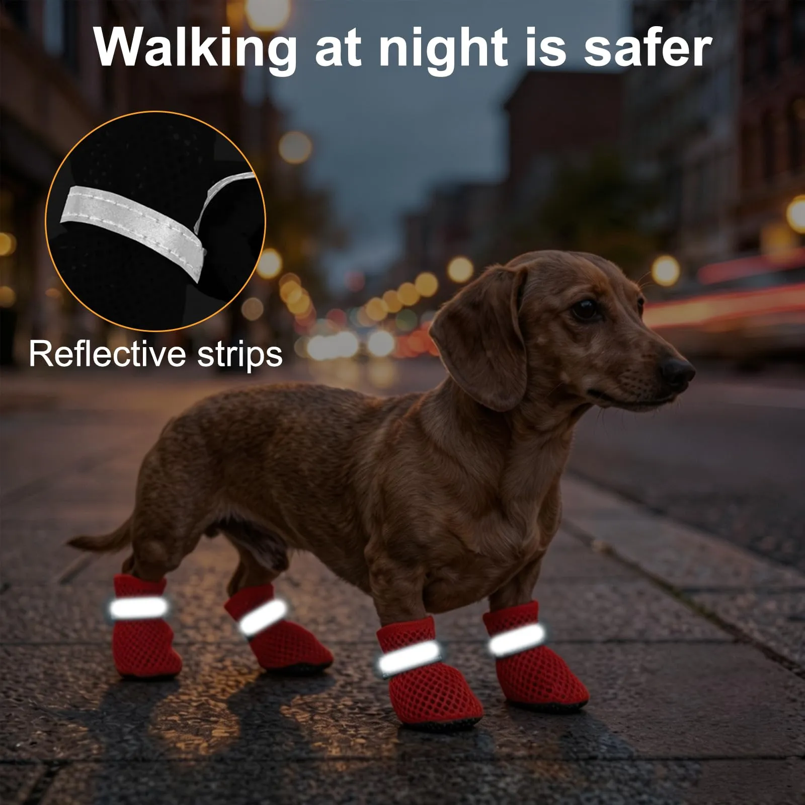 LCCGZ Scarpe Estive per Cani, Stivali Traspiranti Antiscivolo con Cinghie Riflettenti, 4 Pezzi (Red, XL) - immagine 6