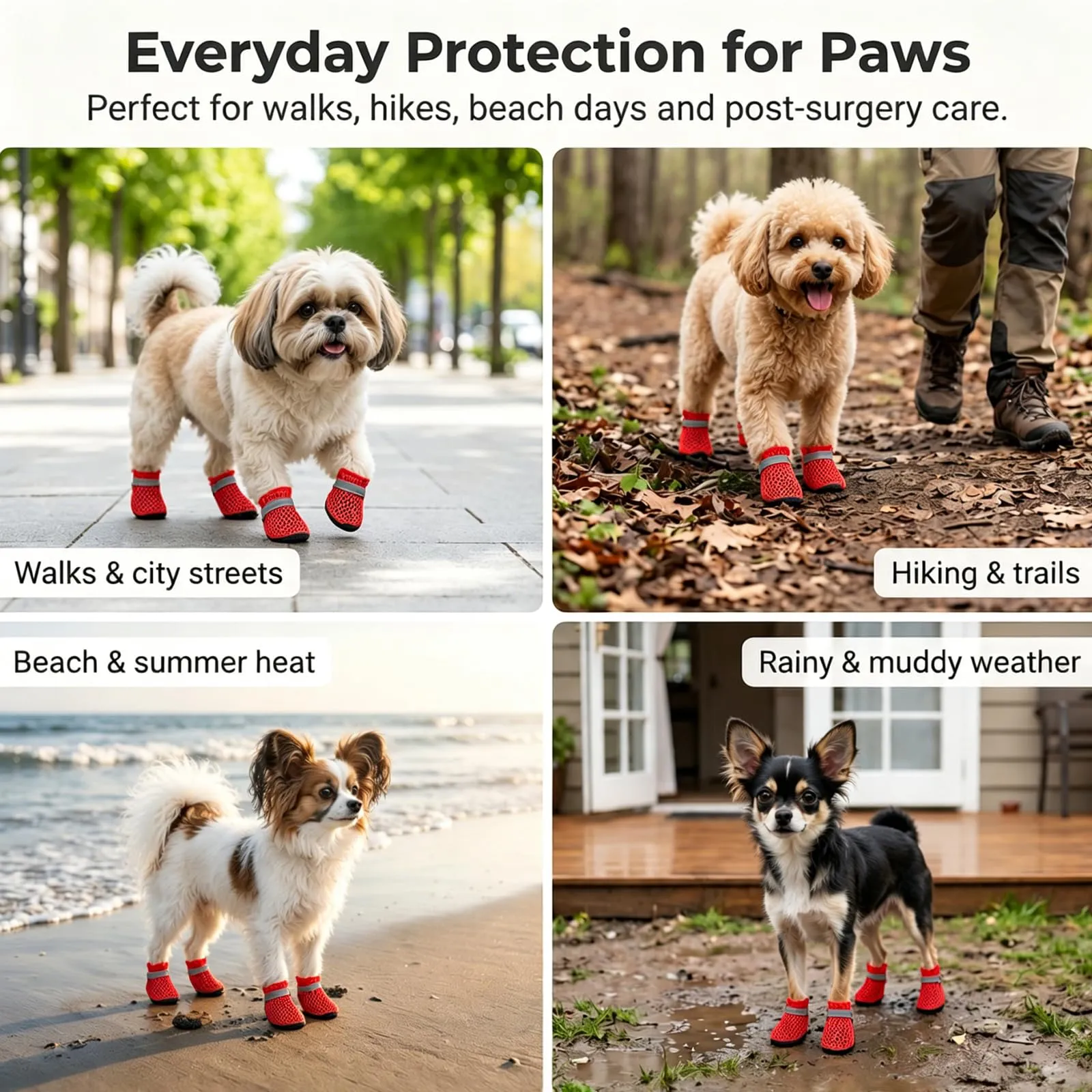 LCCGZ Scarpe Estive per Cani, Stivali Traspiranti Antiscivolo con Cinghie Riflettenti, 4 Pezzi (Red, XL) - immagine 7