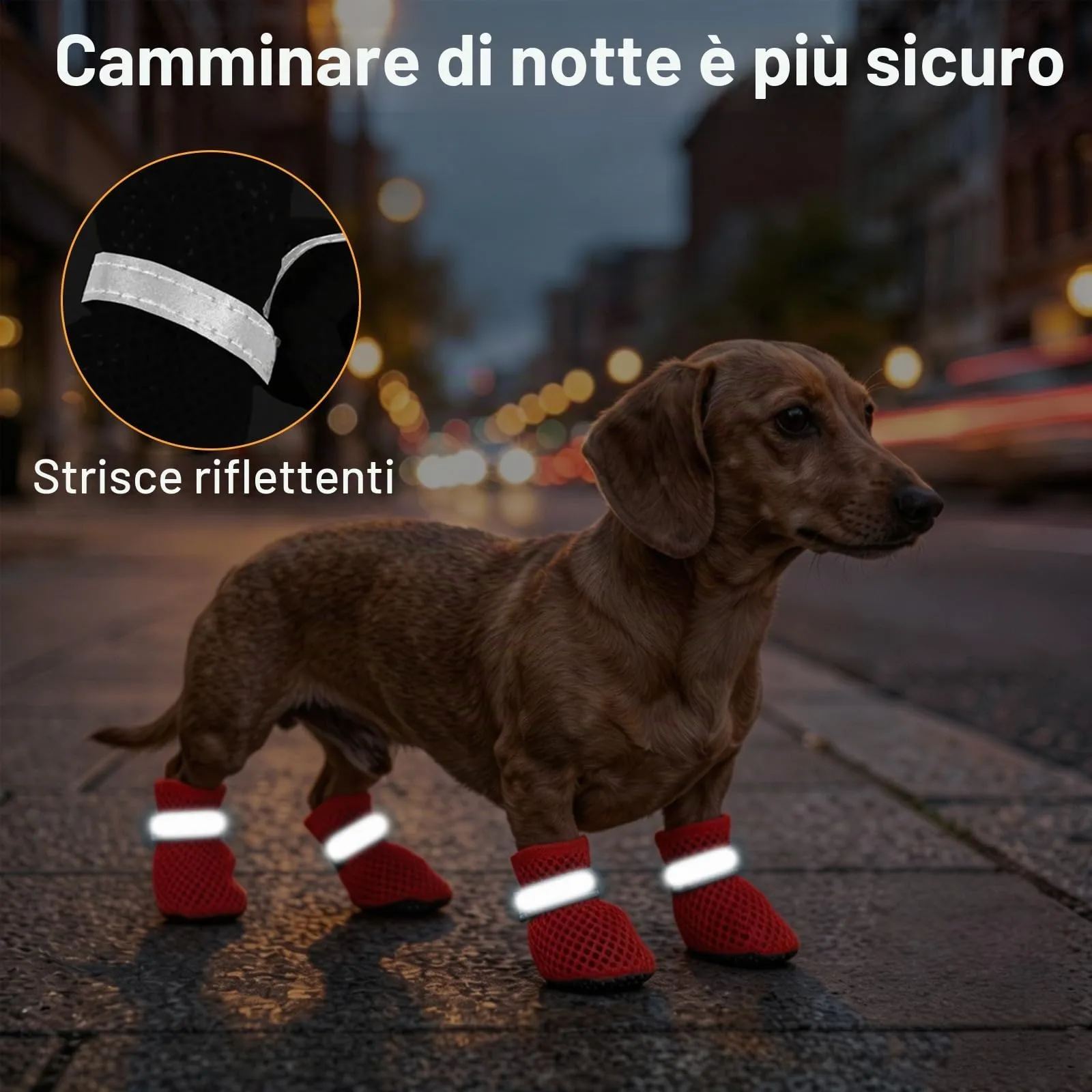 LCCGZ Scarpe Estive per Cani, Traspiranti e Antiscivolo con Cinghie Riflettenti, 4 Pezzi (Red, M) - immagine 6