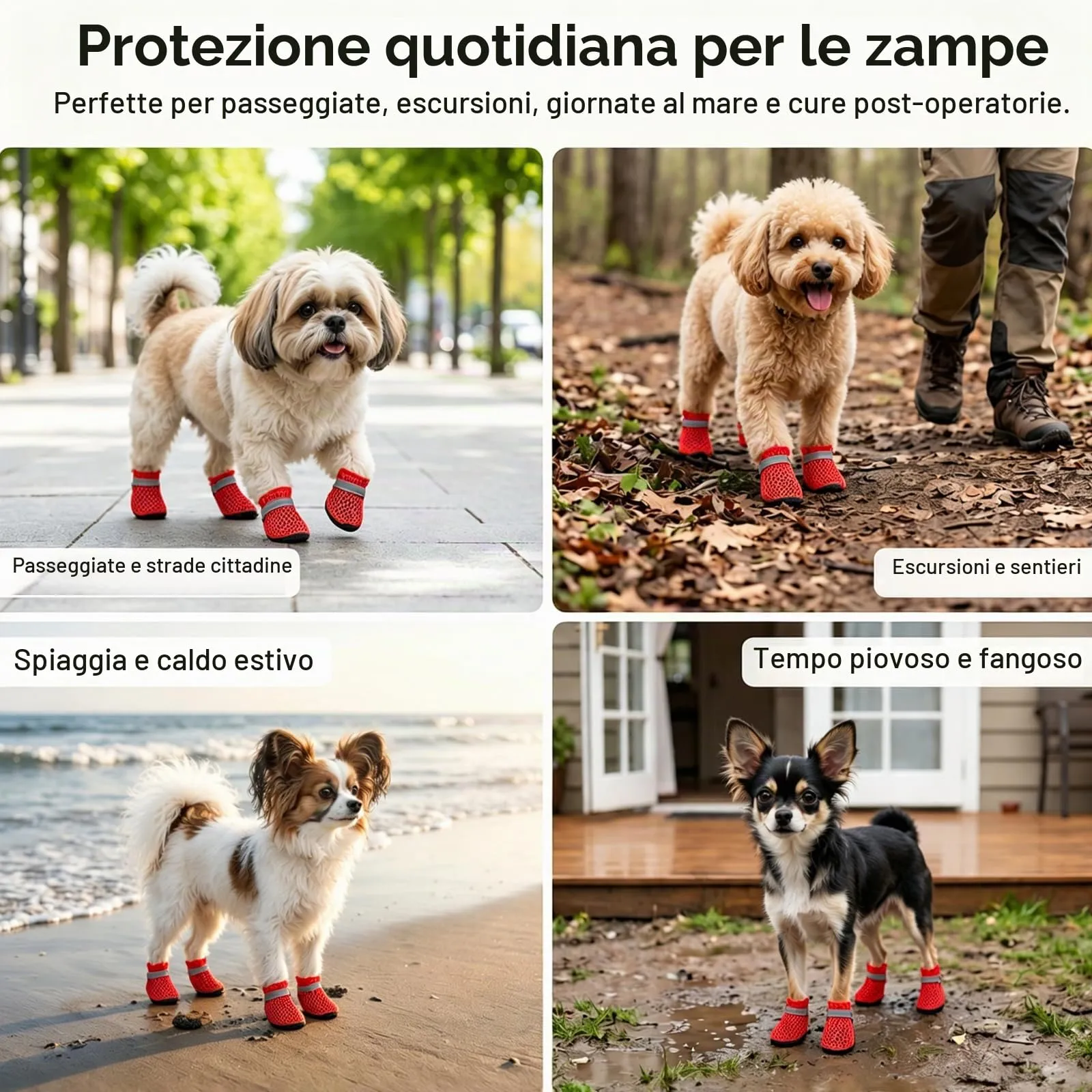 LCCGZ Scarpe Estive per Cani, Traspiranti e Antiscivolo con Cinghie Riflettenti, 4 Pezzi (Red, M) - immagine 7