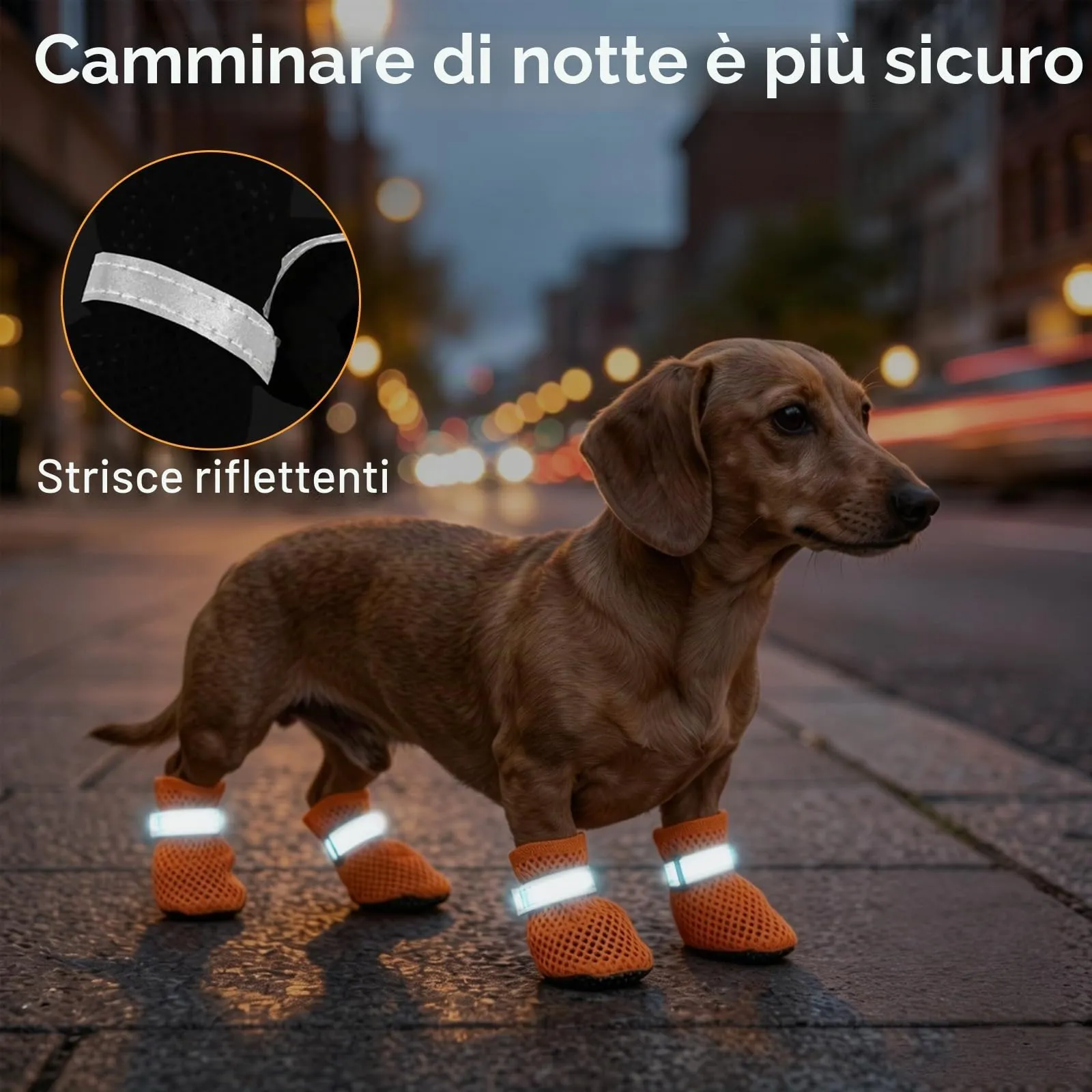 LCCGZ Scarpe Estive per Cani, Traspiranti e Antiscivolo con Cinghie Riflettenti, 4 Pezzi (Orange, S) - immagine 6